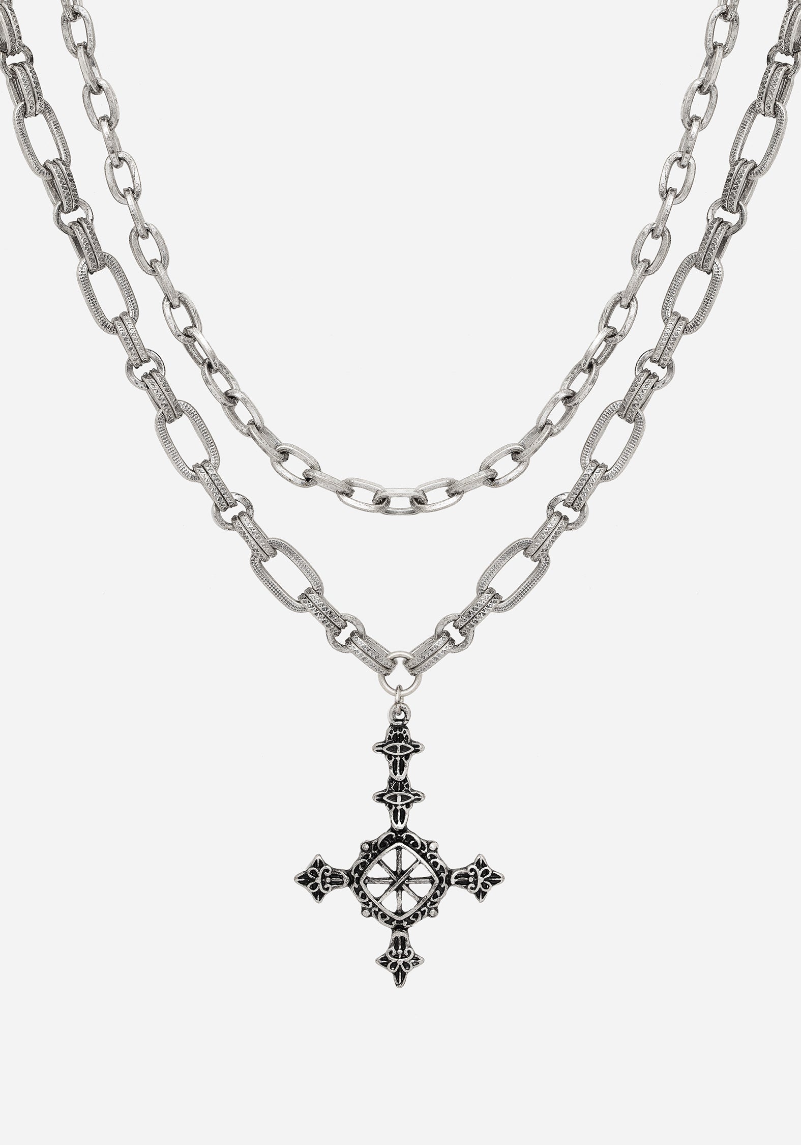 Layered Cross Necklace in Silver with Adjustable Chains | Ciara