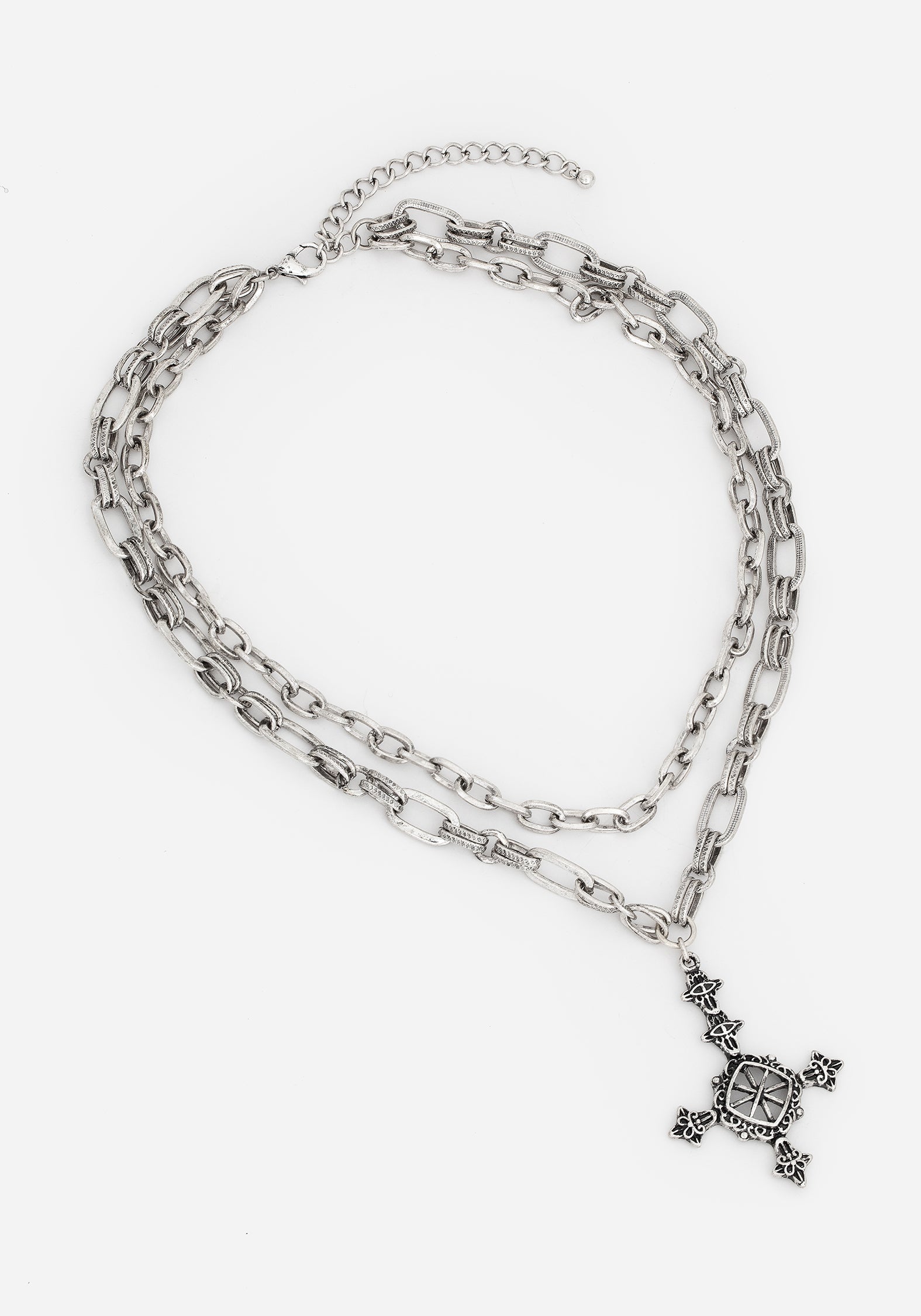 Layered Cross Necklace in Silver with Adjustable Chains | Ciara