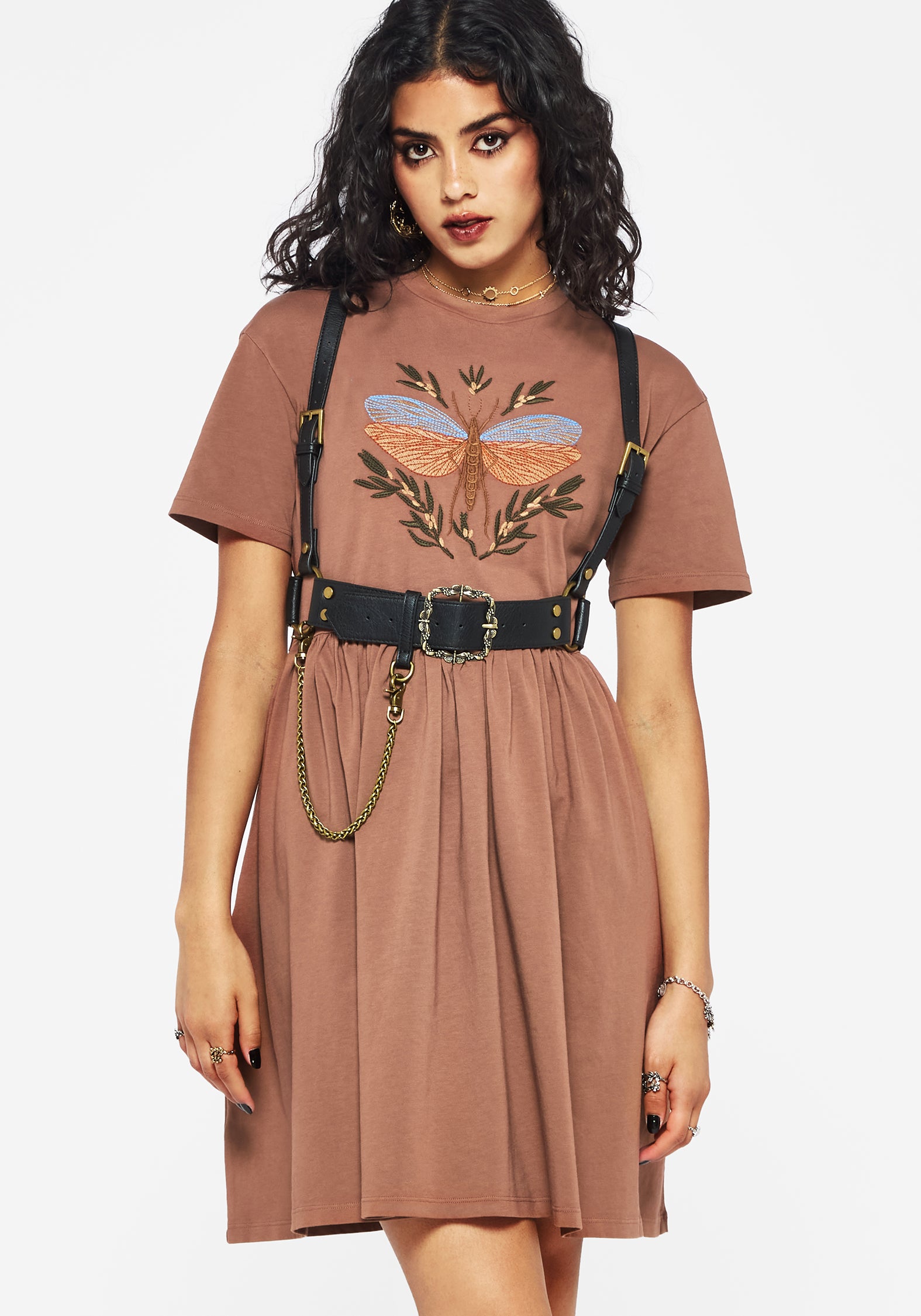 Embroidered Cotton Skater Dress | Griffinfly Mini Jersey Dress