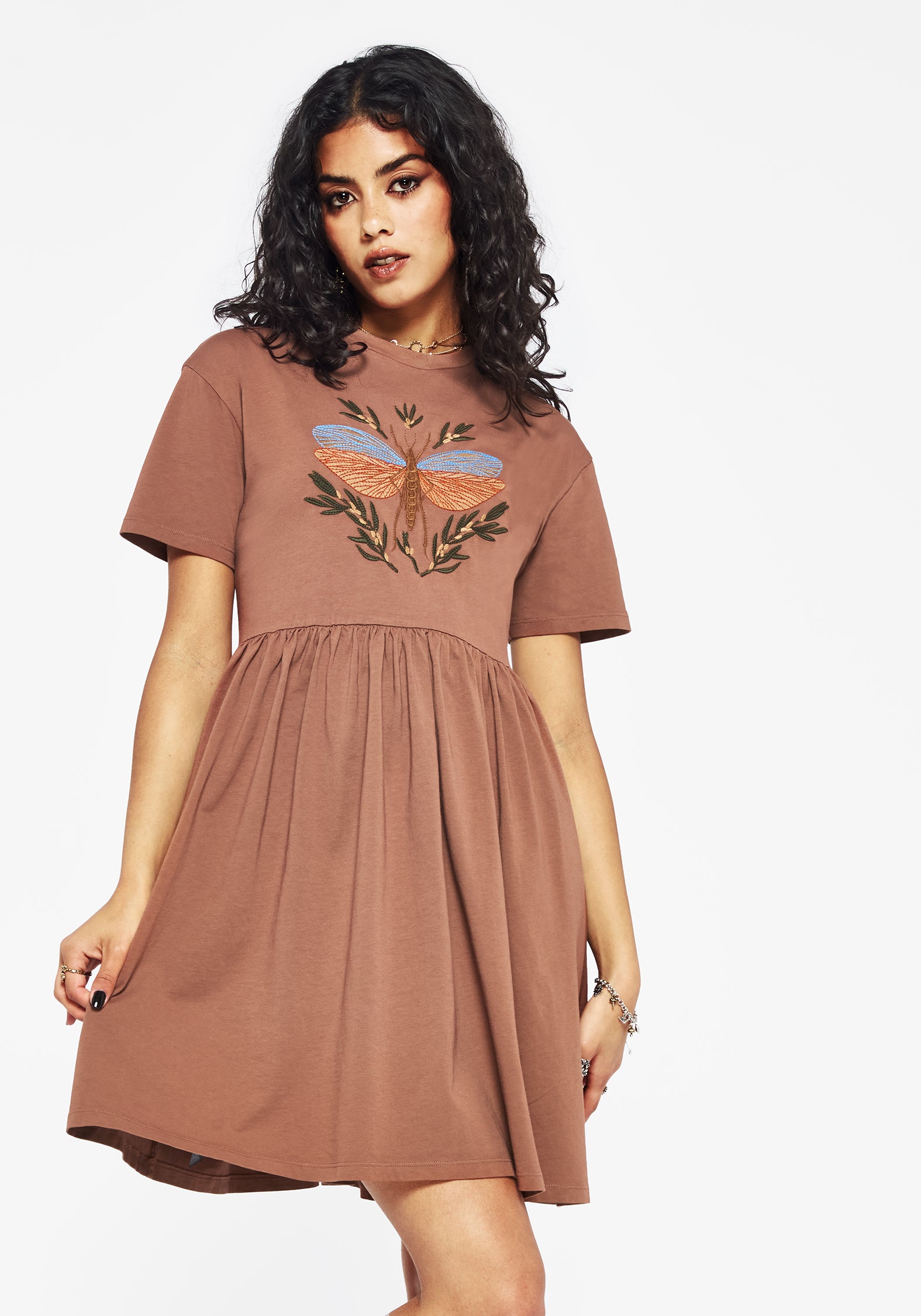 Embroidered Cotton Skater Dress | Griffinfly Mini Jersey Dress