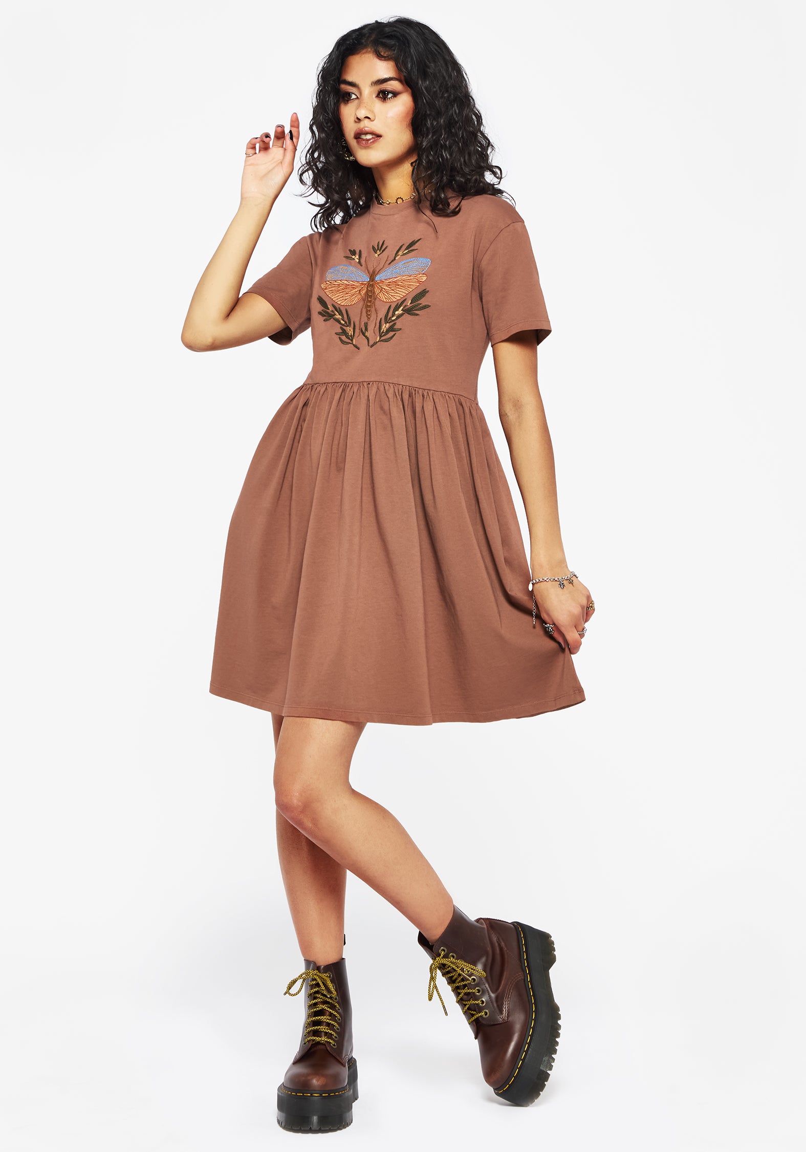 Embroidered Cotton Skater Dress | Griffinfly Mini Jersey Dress