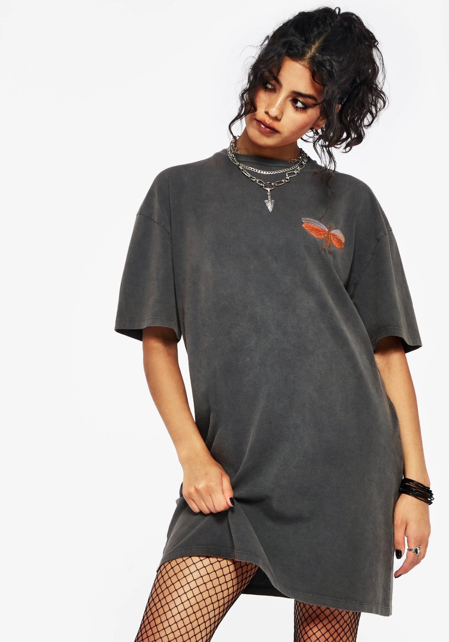 Embroidered Cotton Mini Tee Dress with Celestial Moon Design | Griffinfly
