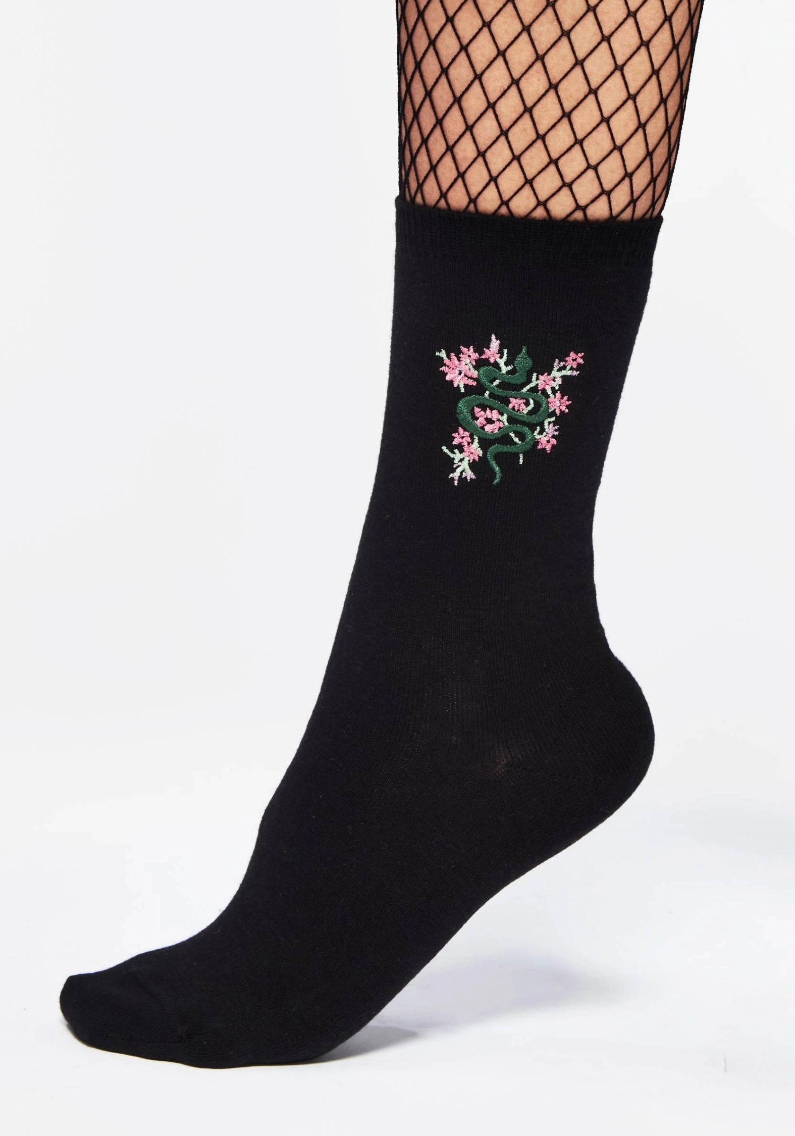 Snake Print Socks with Floral Embroidery | Twisted Snake