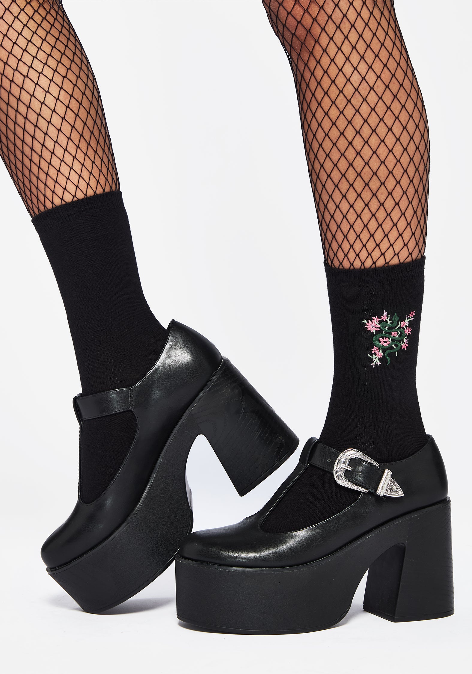 Snake Print Socks with Floral Embroidery | Twisted Snake