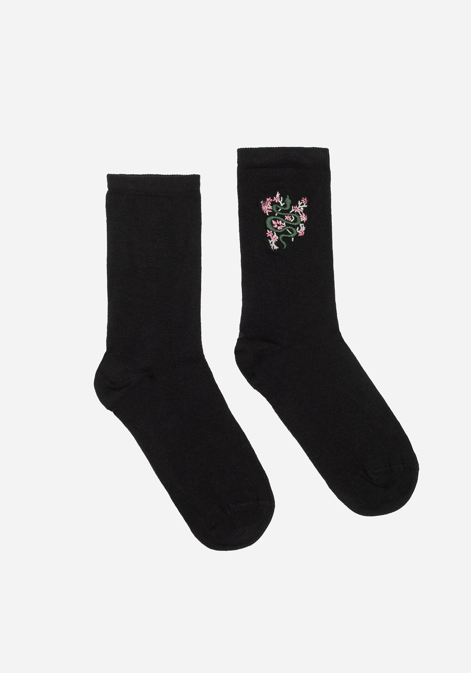 Snake Print Socks with Floral Embroidery | Twisted Snake
