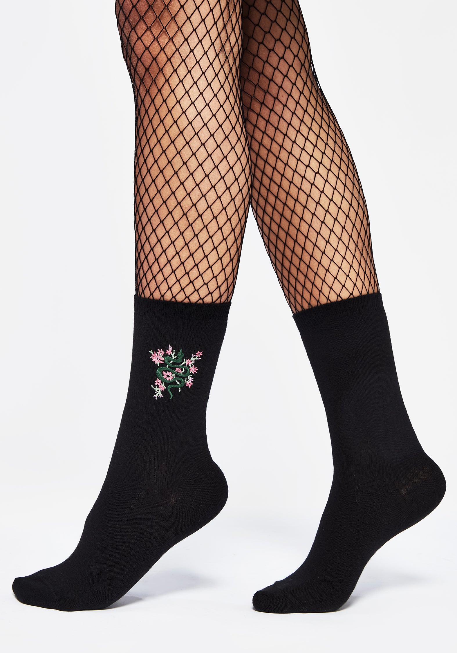 Snake Print Socks with Floral Embroidery | Twisted Snake