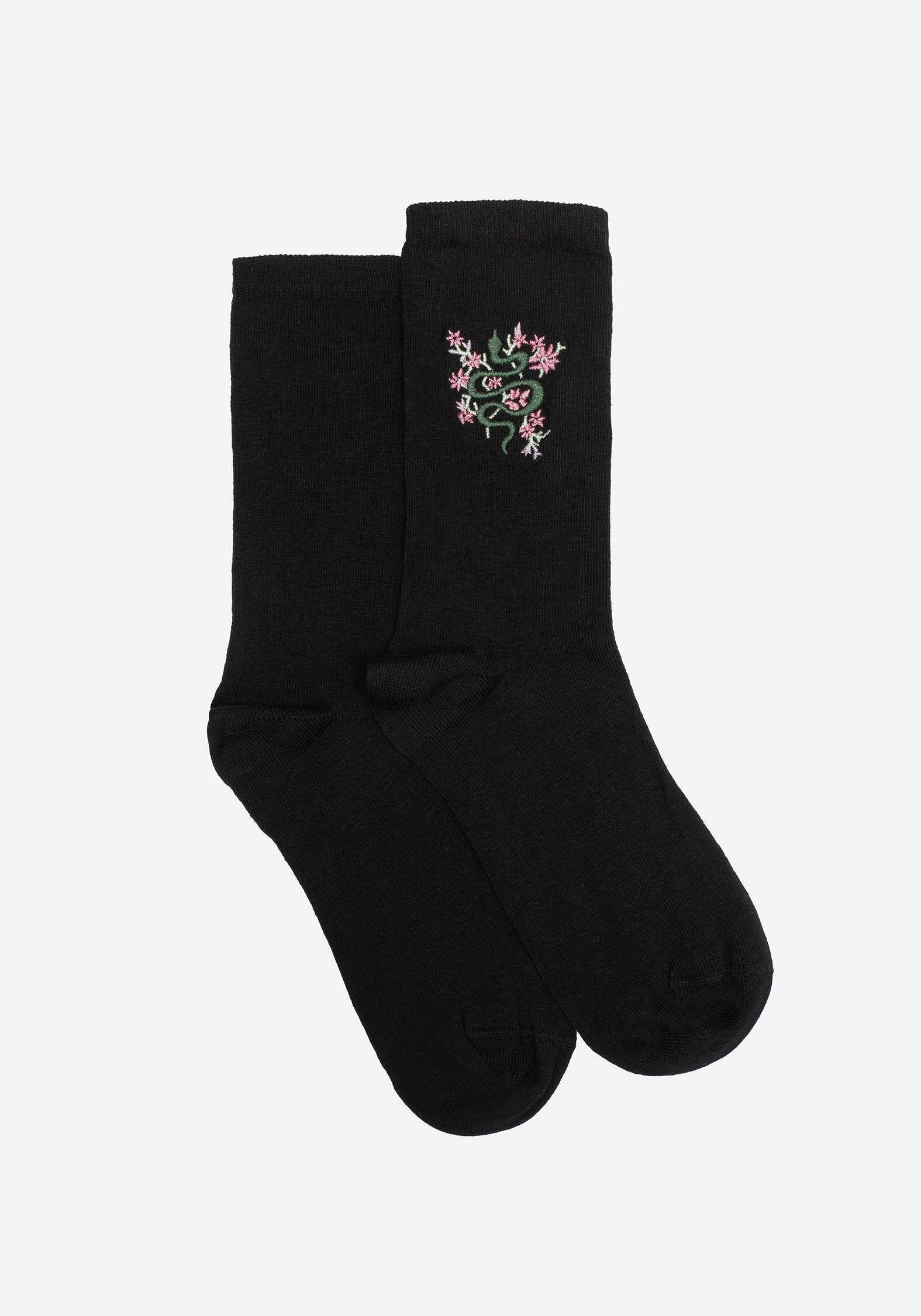 Snake Print Socks with Floral Embroidery | Twisted Snake