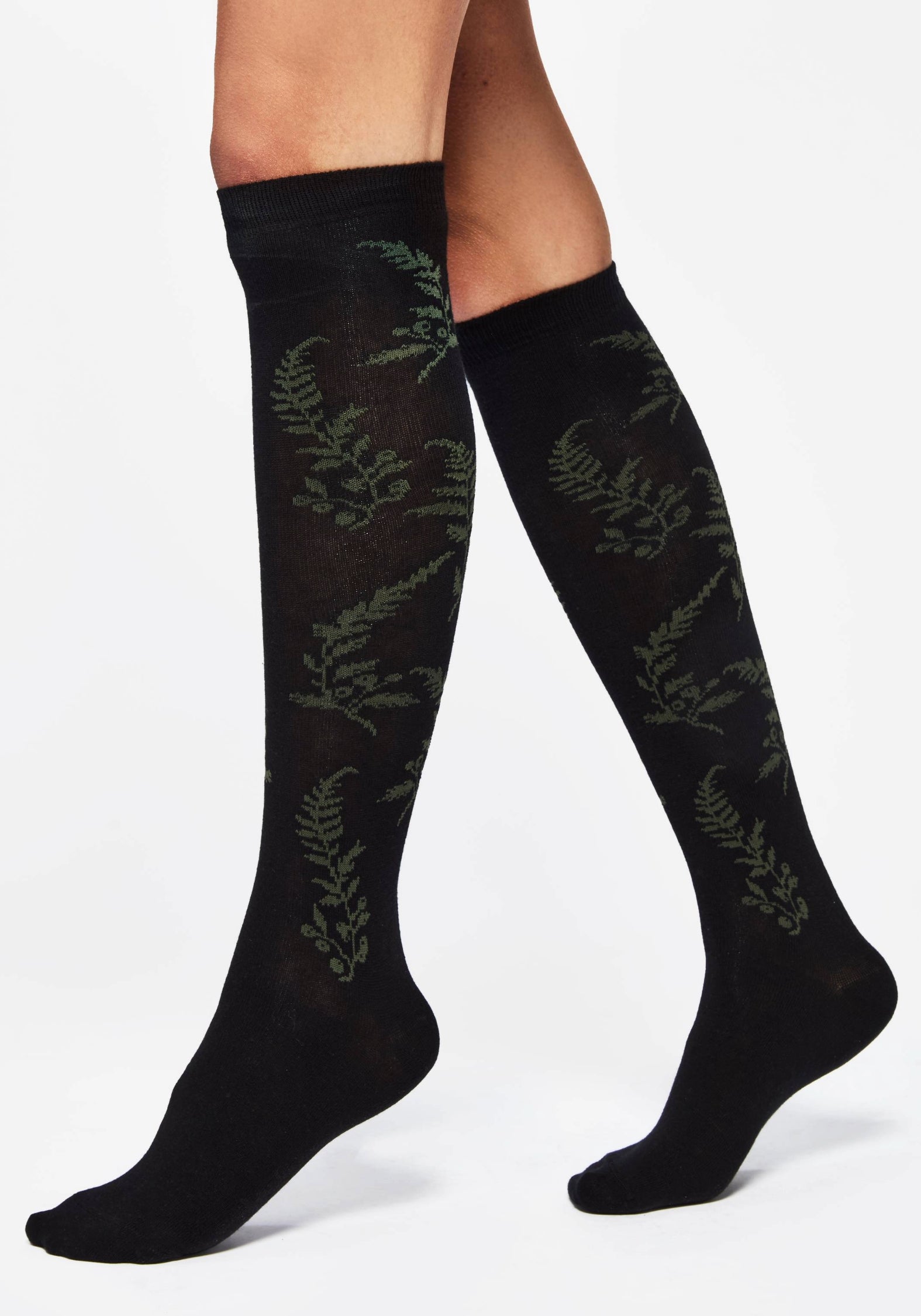 Black Cotton Socks with Fern Embroidery | Serendipity