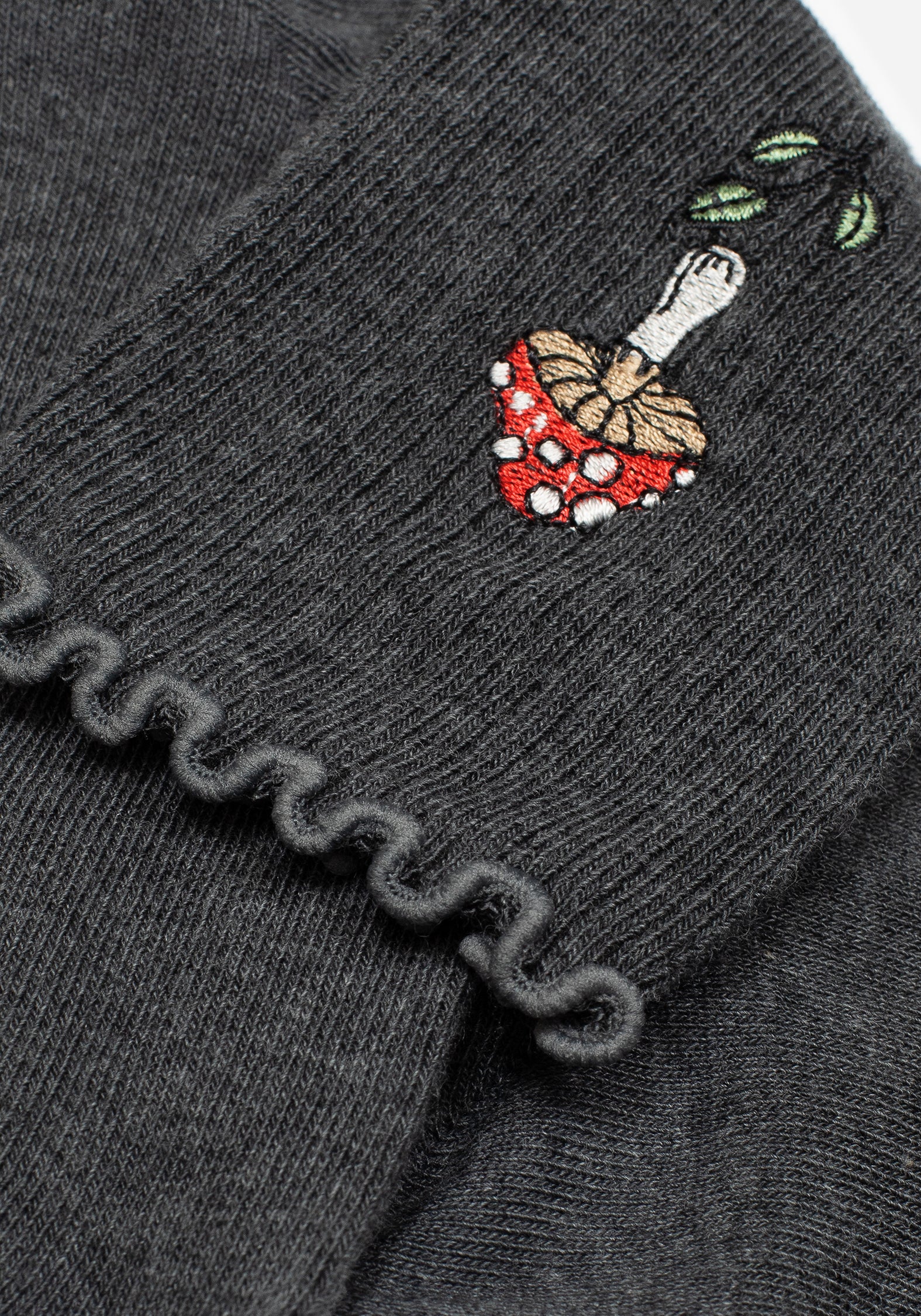 Embroidered Mushroom Socks | Grey Cotton Blend for Casual Wear