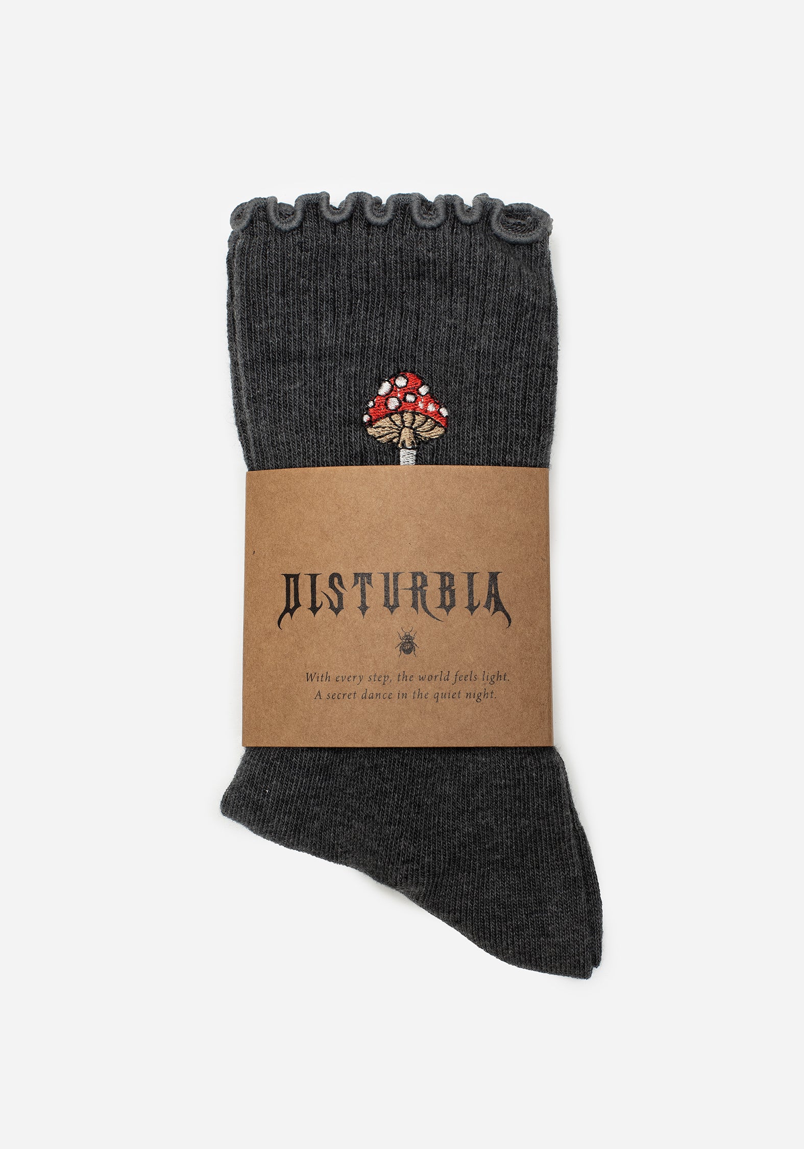 Embroidered Mushroom Socks | Grey Cotton Blend for Casual Wear