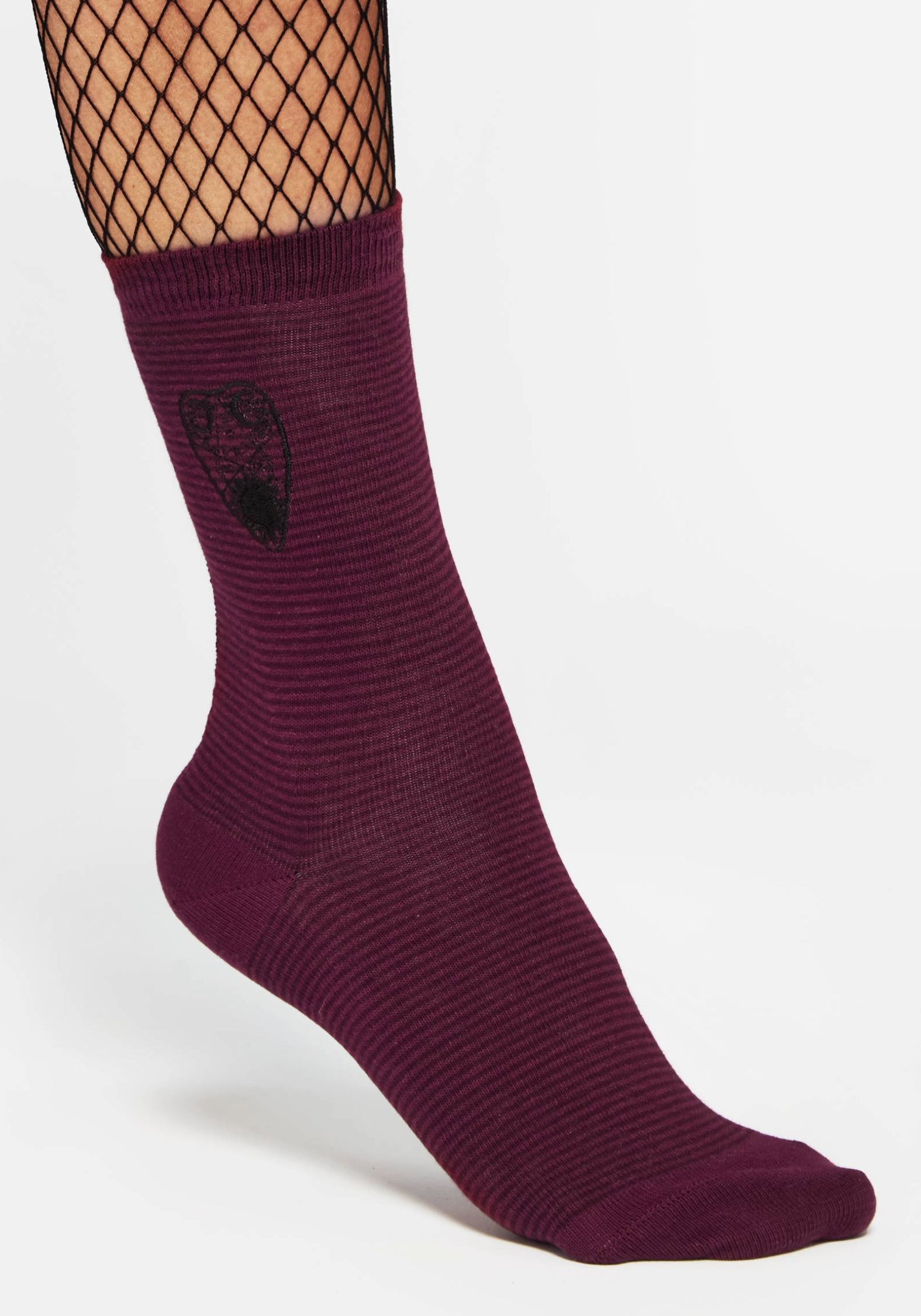 Burgundy Embroidered Socks with Ouija Planchette Design | Kozmic