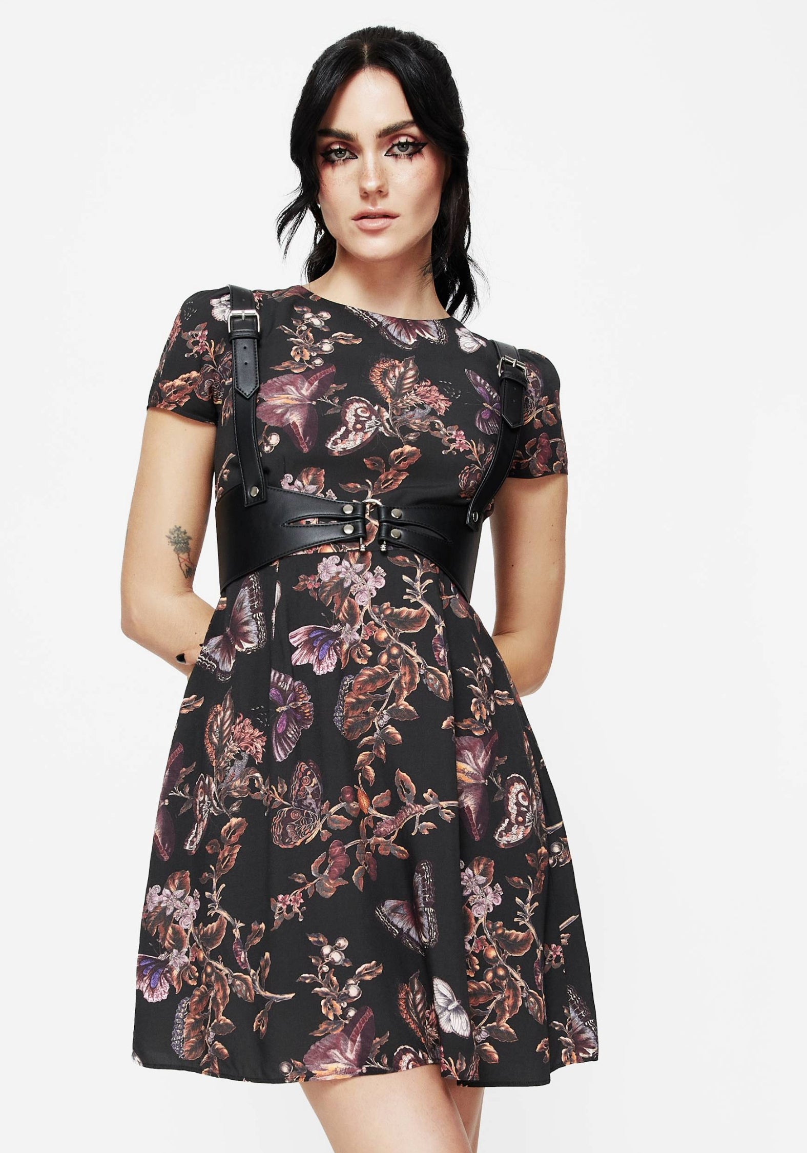 Floral Butterfly Print Mini Dress with Pockets | Eloise