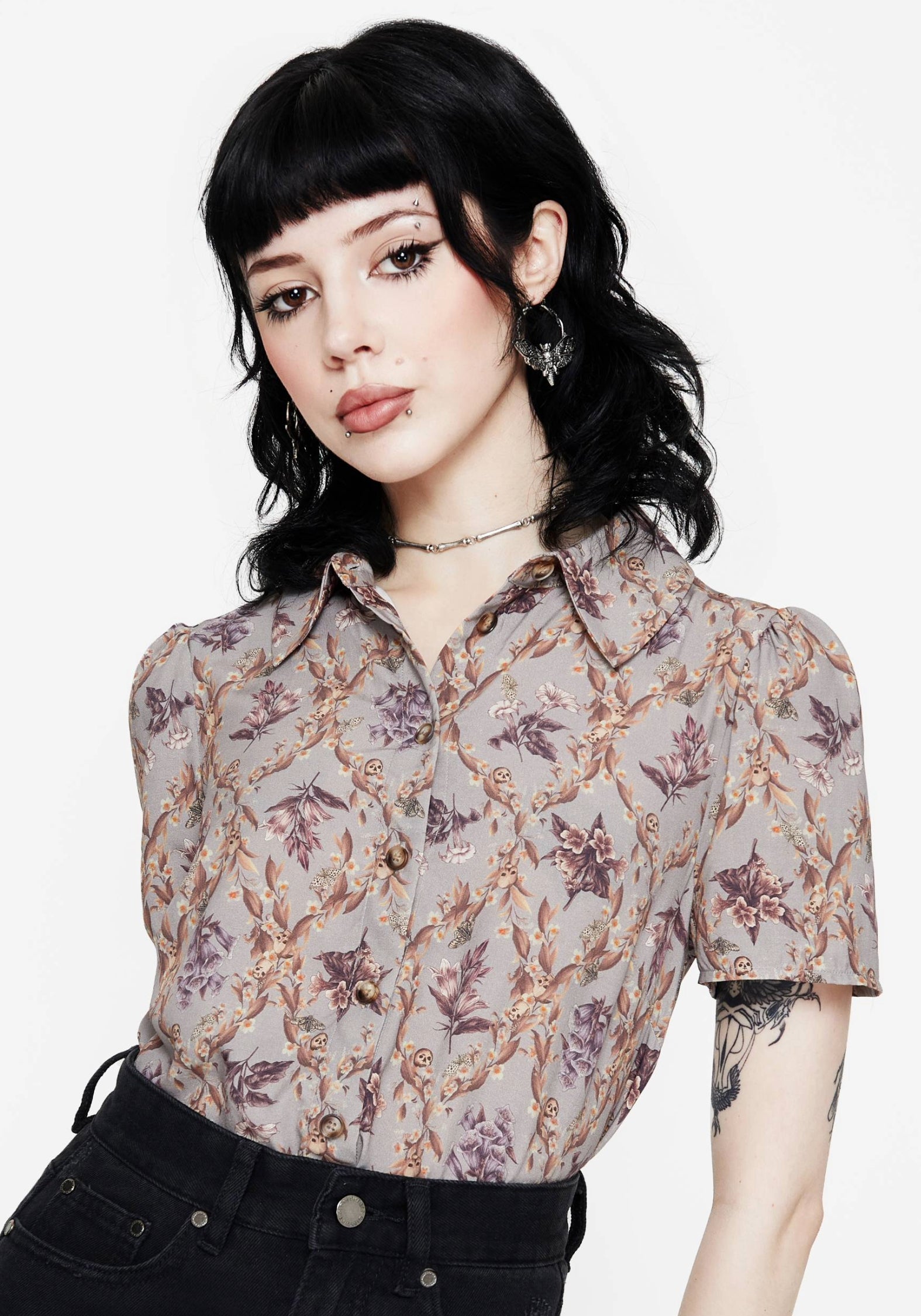 Floral Print Cropped Button-Up Shirt | Blossom
