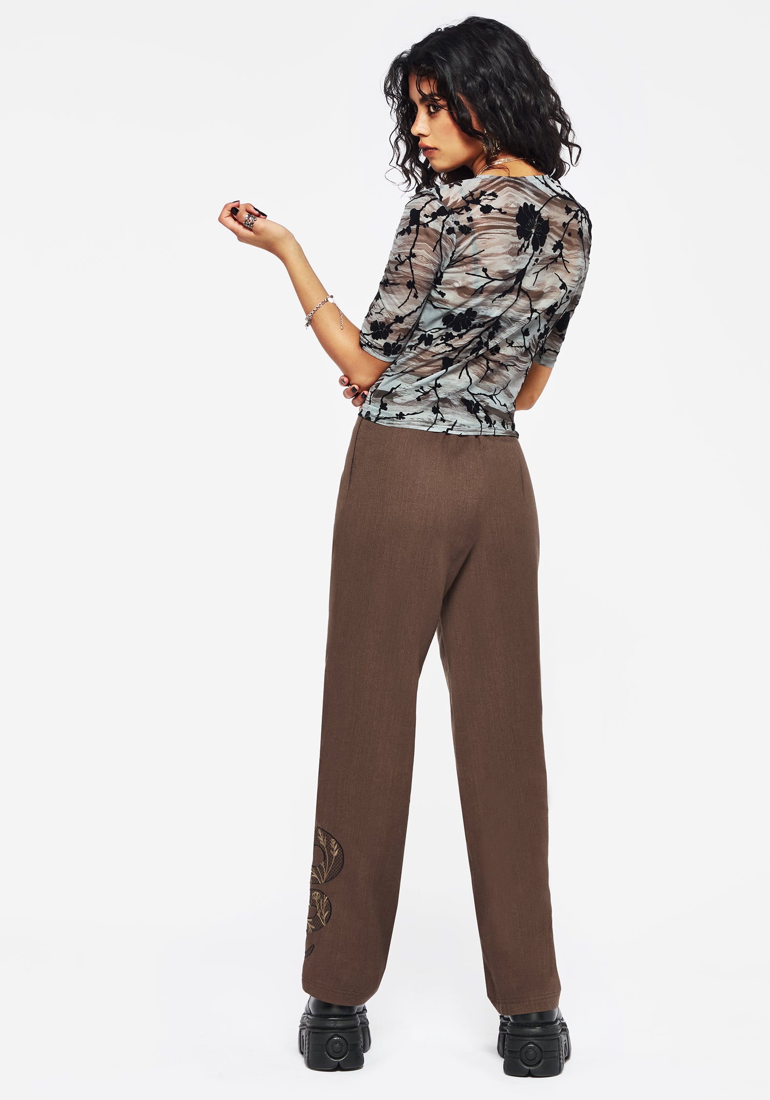Flocked Mesh Short Sleeve Top with Floral Design | Wytchelm