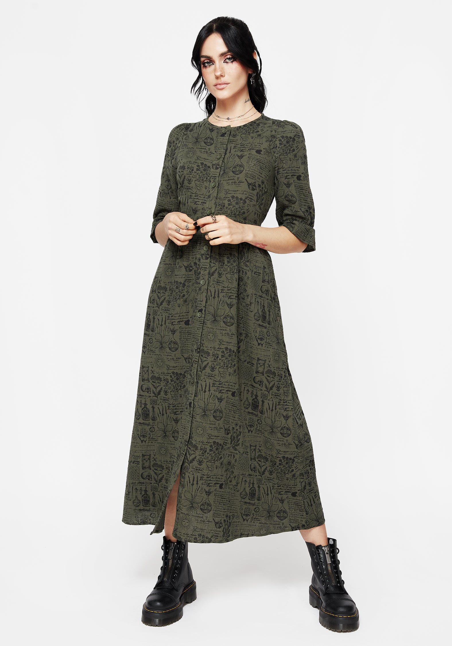 Floral Cotton Button Up Dress with Ruffle Sleeves | Taddea