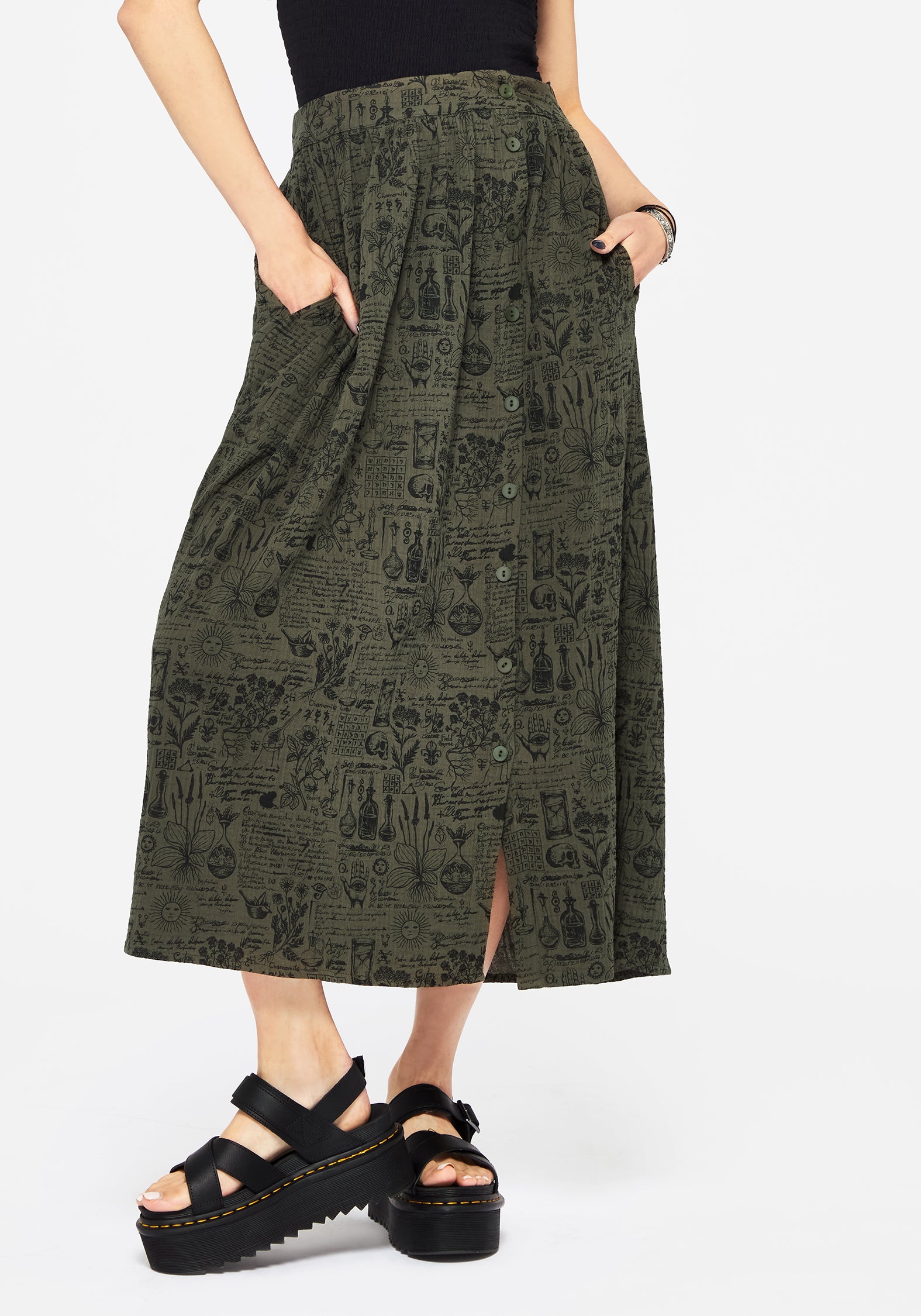 Floral Cotton Button Up Maxi Skirt with Pockets | Taddea