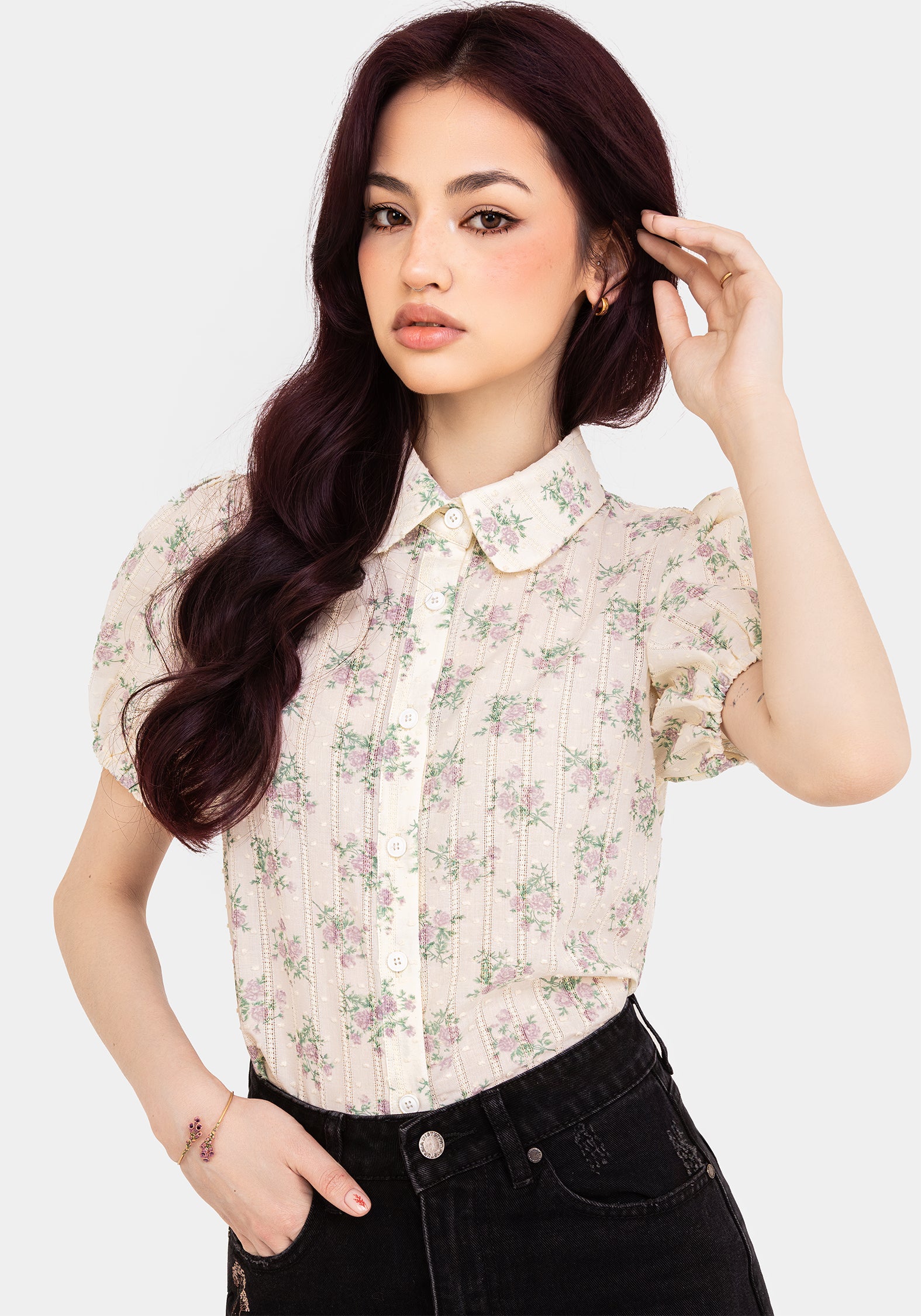 Floral Print Cotton Puff Sleeve Blouse | Pleasance