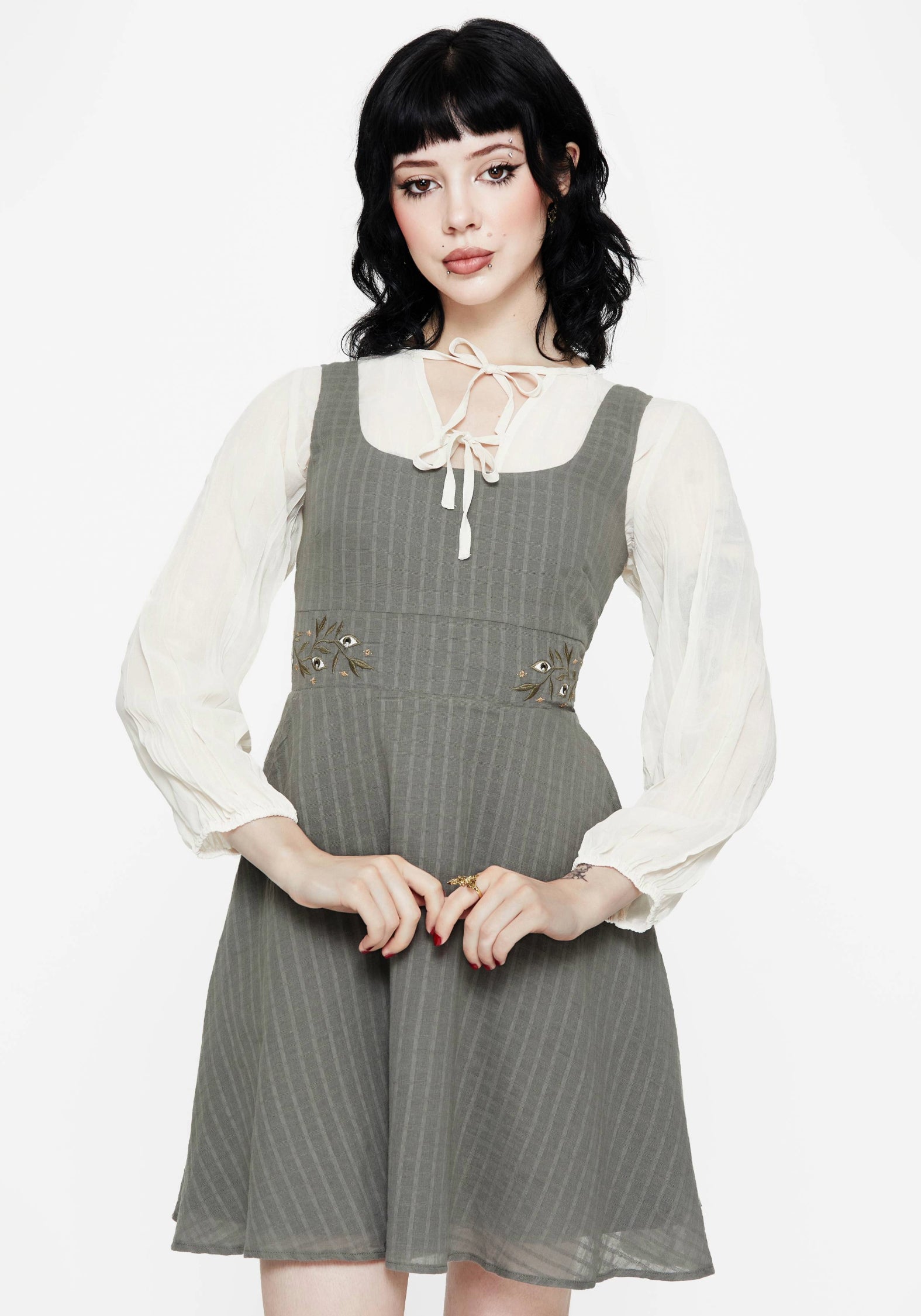 Embroidered Cotton Pinafore Dress with Patch Pockets | Koax