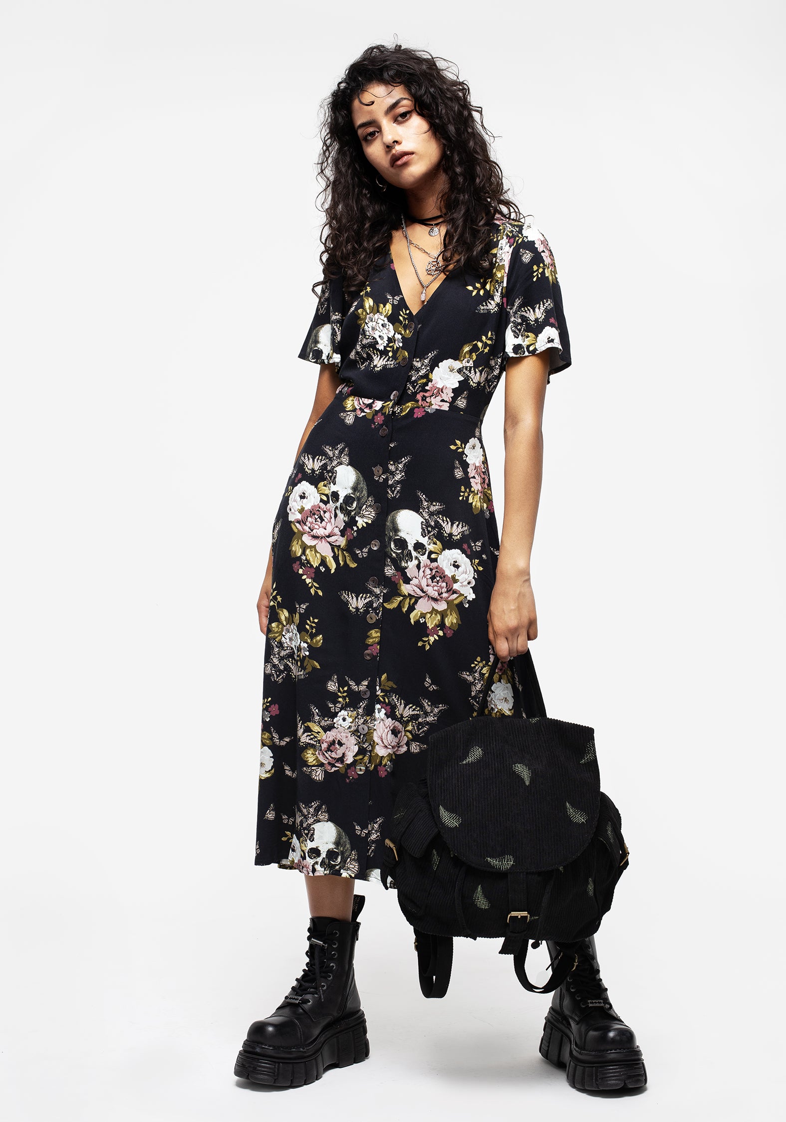 Floral V-Neck Button Up Midi Dress with Split Skirt | Revival