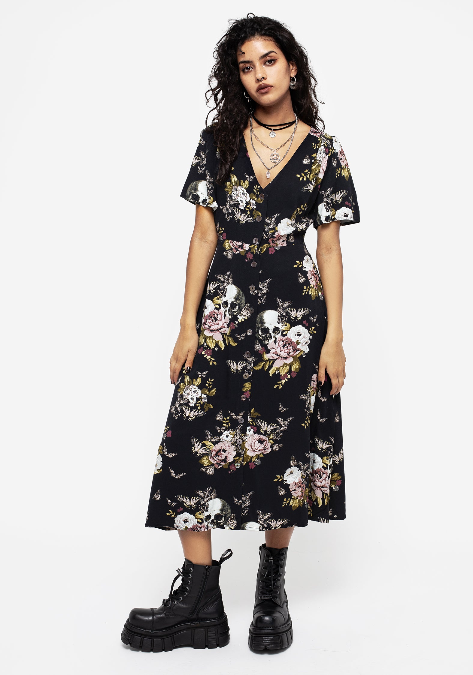 Floral V-Neck Button Up Midi Dress with Split Skirt | Revival