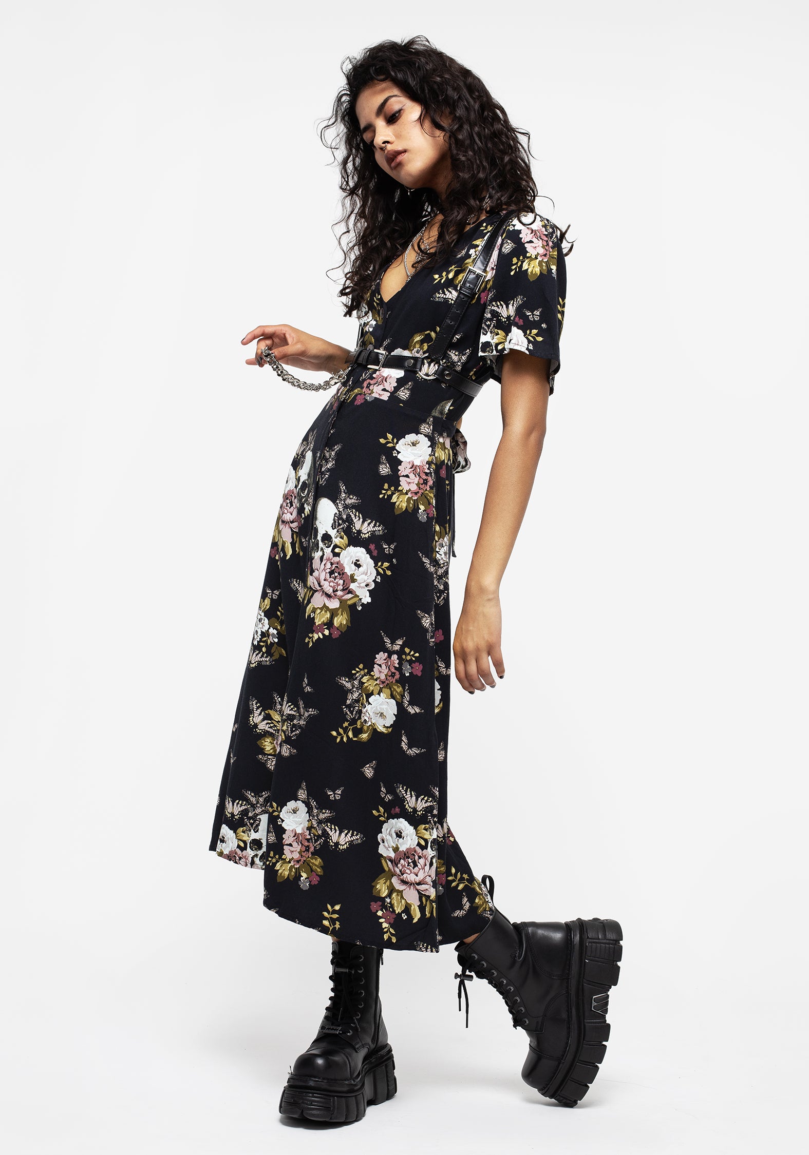 Floral V-Neck Button Up Midi Dress with Split Skirt | Revival
