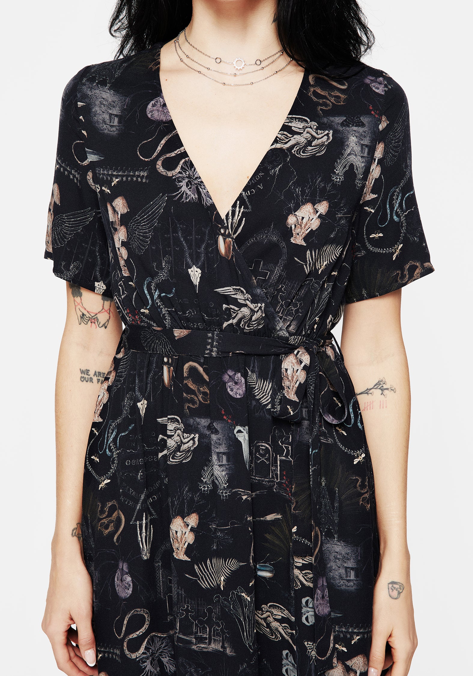 Gothic Victoriana Print Midi Wrap Dress | Eco-Viscose