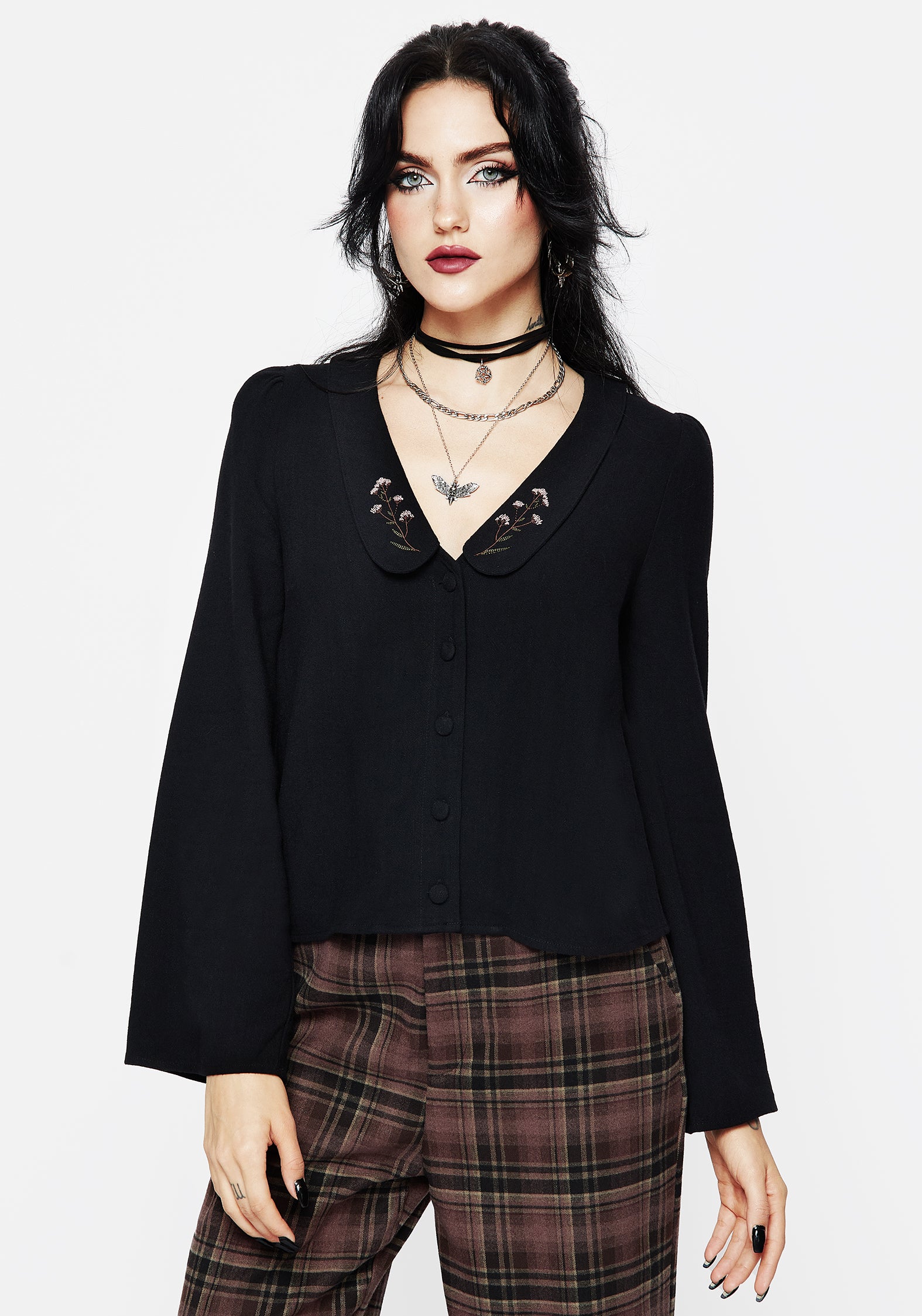 Floral Embroidered Blouse with Peter Pan Collar | Penstemon