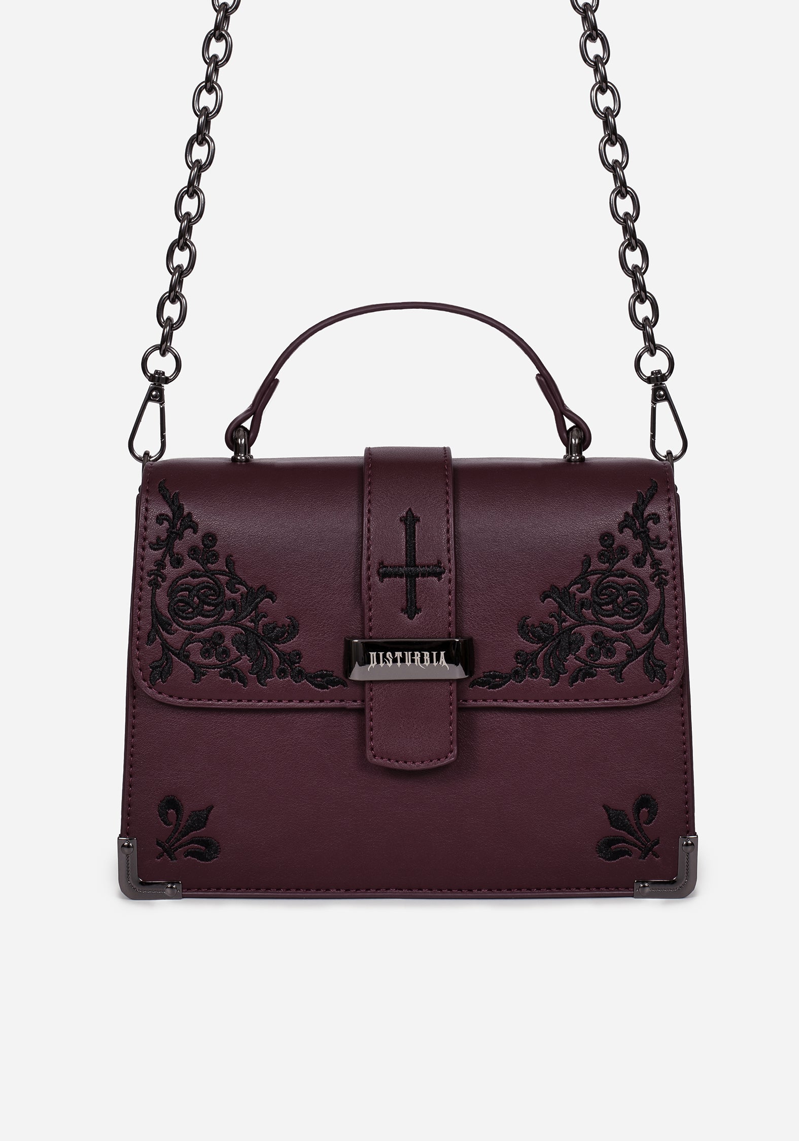 Burgundy Embroidered Mini Satchel Bag with Removable Strap | Elderberry