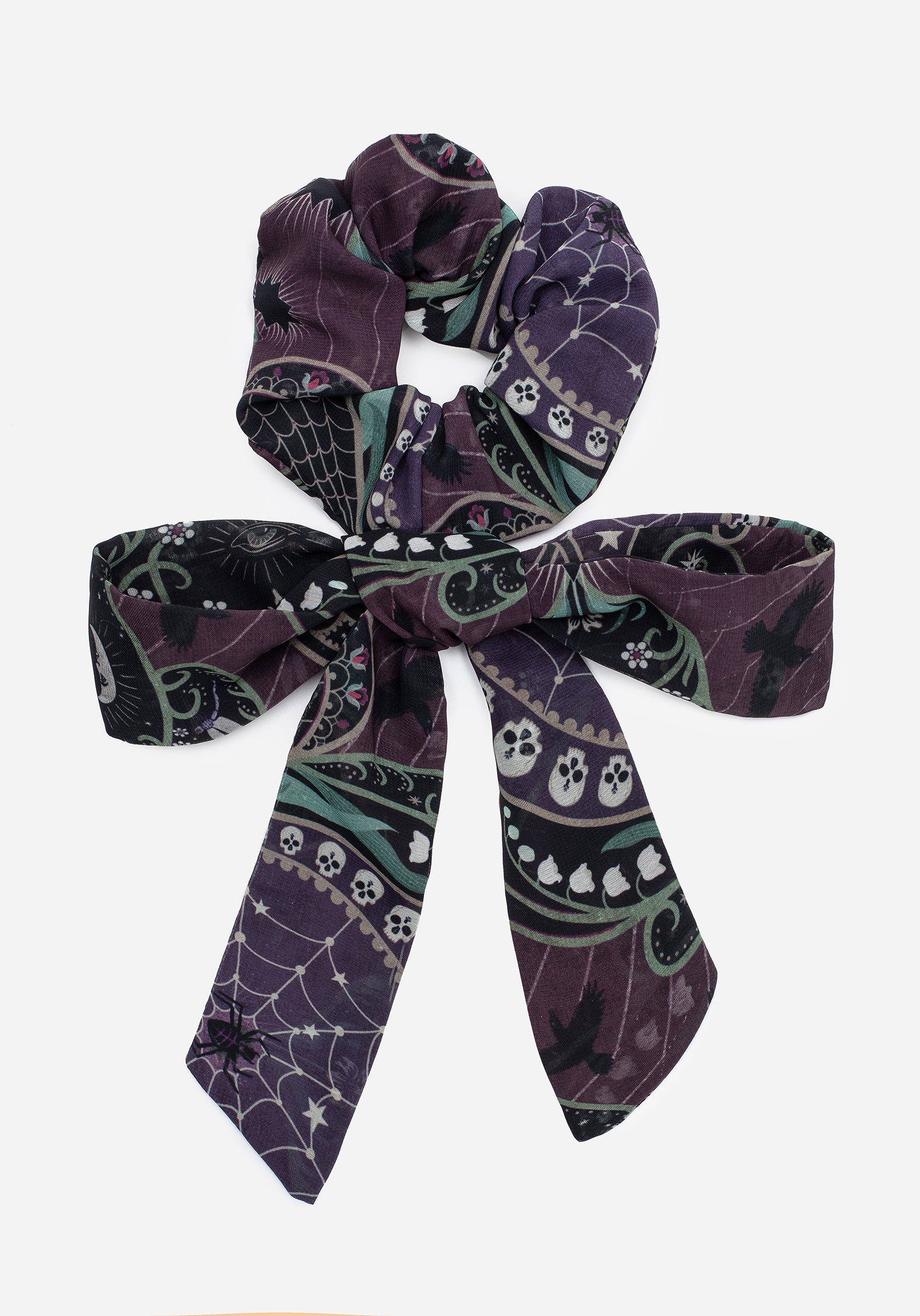Gothic Print Chiffon Hair Scrunchie with Bow | Clarette