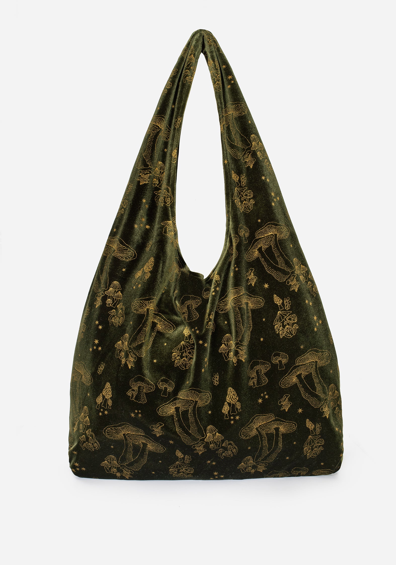 Velour Tote Bag with Gold Foil Mushroom Print | Faefire Green