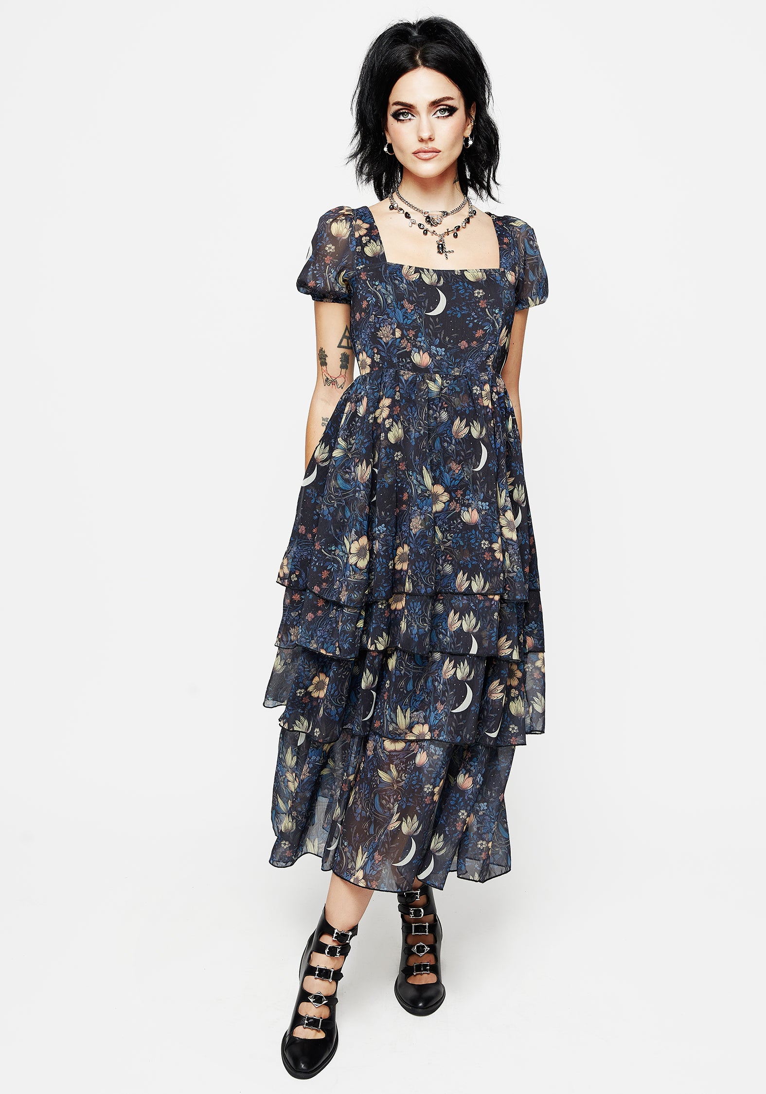 Floral Chiffon Dress with Layered Midaxi Skirt | Primrose