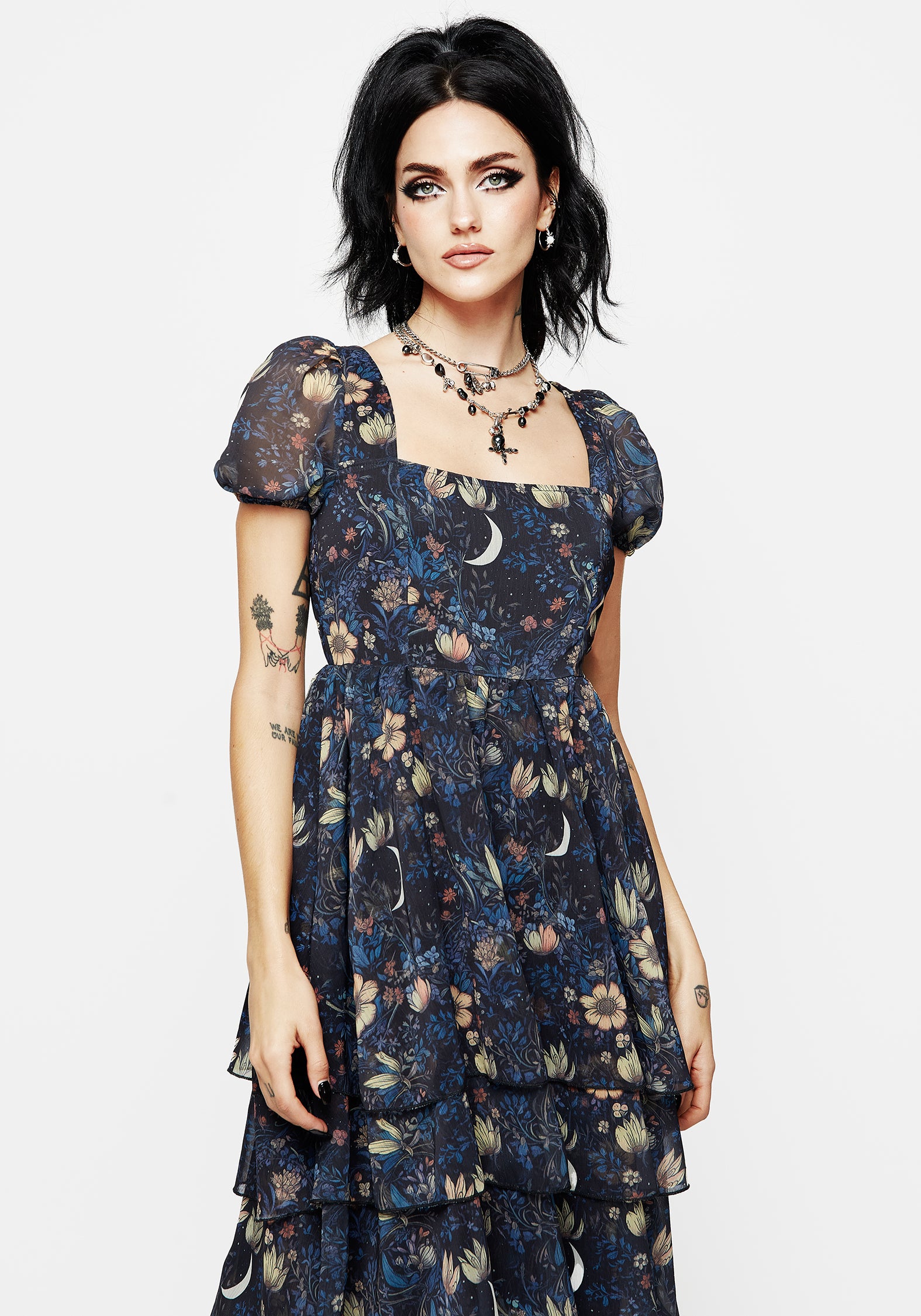 Floral Chiffon Dress with Layered Midaxi Skirt | Primrose