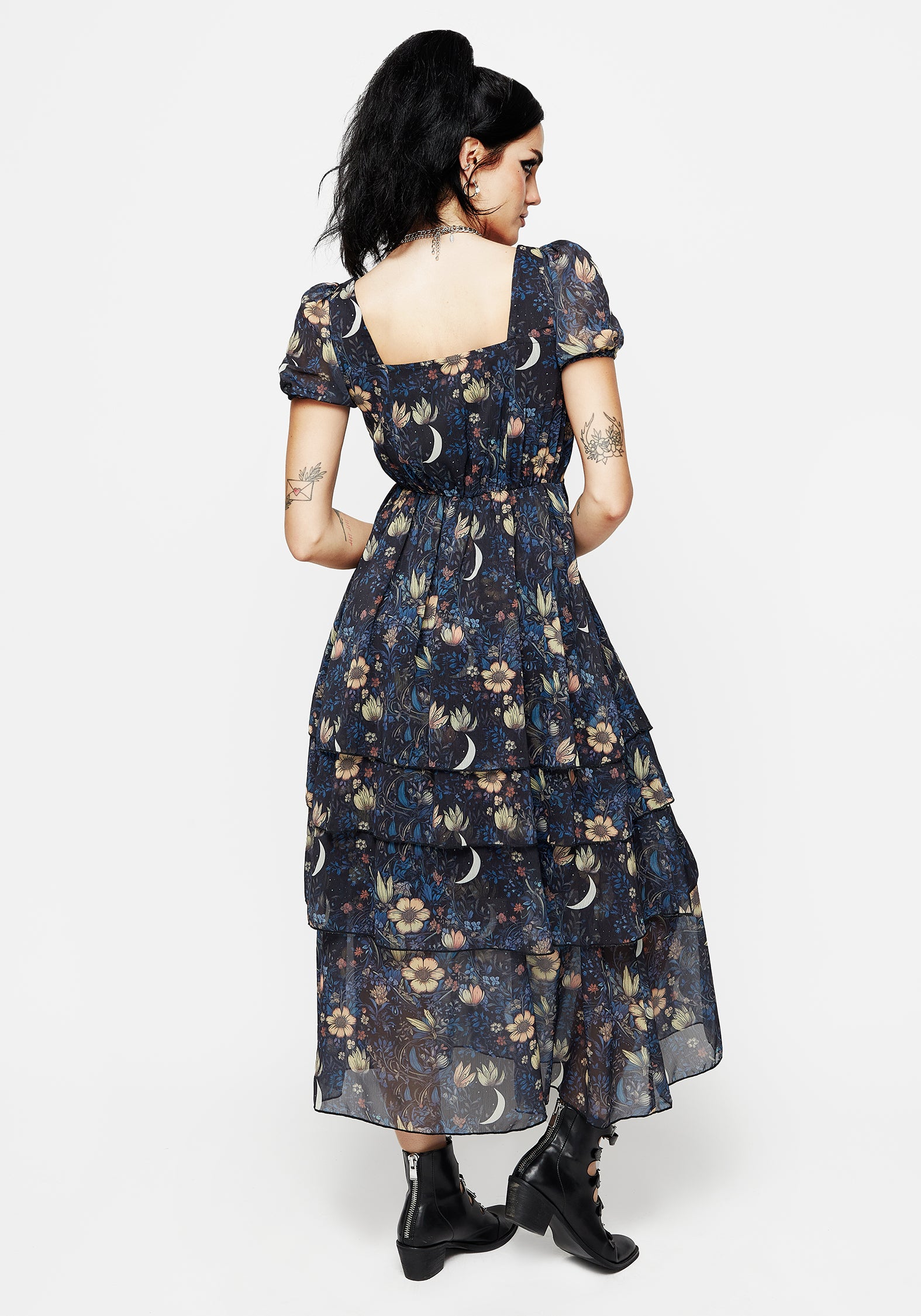 Floral Chiffon Dress with Layered Midaxi Skirt | Primrose