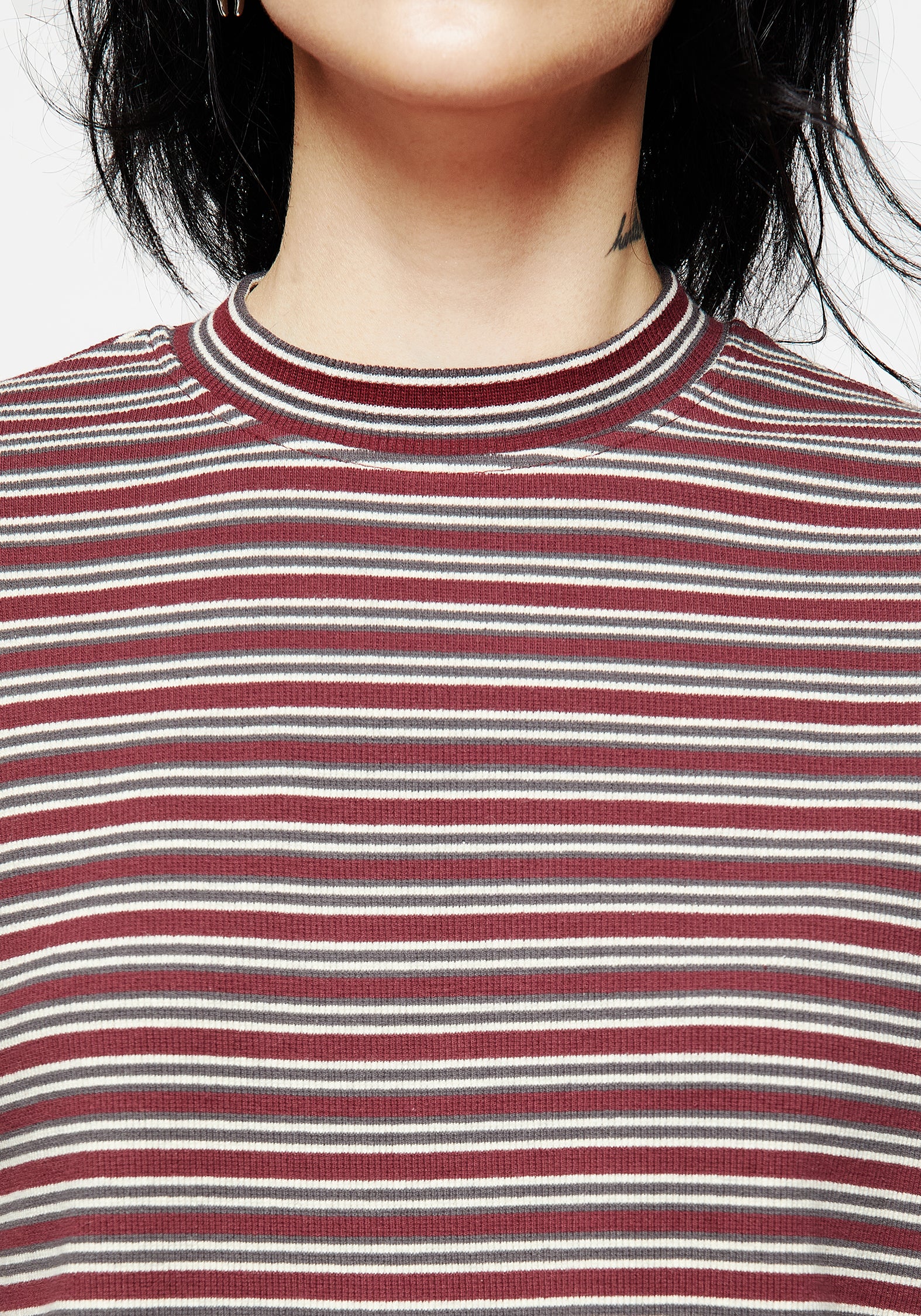 Striped Long Sleeve Crop Tee with Boxy Fit & Side Splits | Calliophis