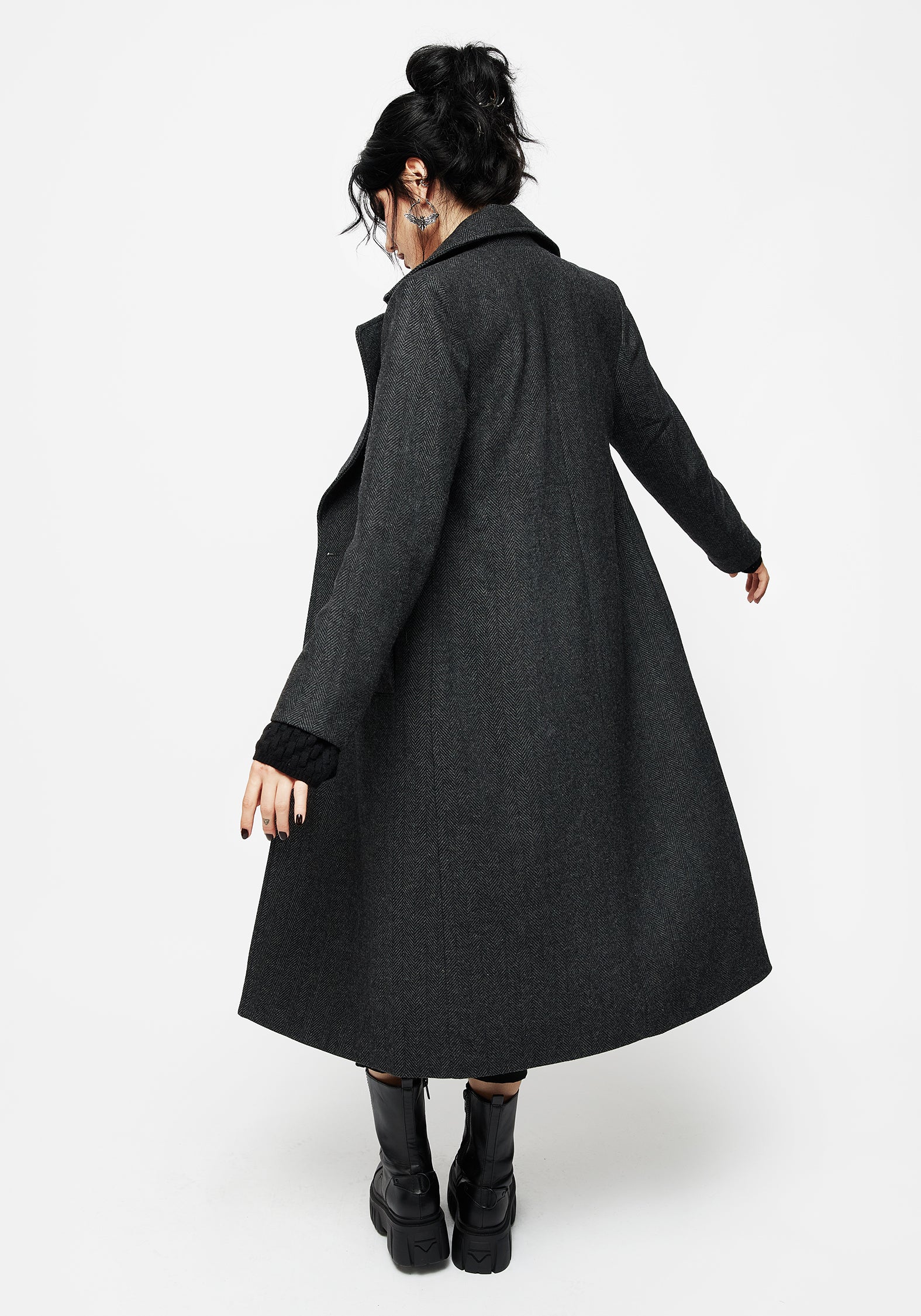 Wool Blend Herringbone Trench Coat with Spider Brooch | Infinite