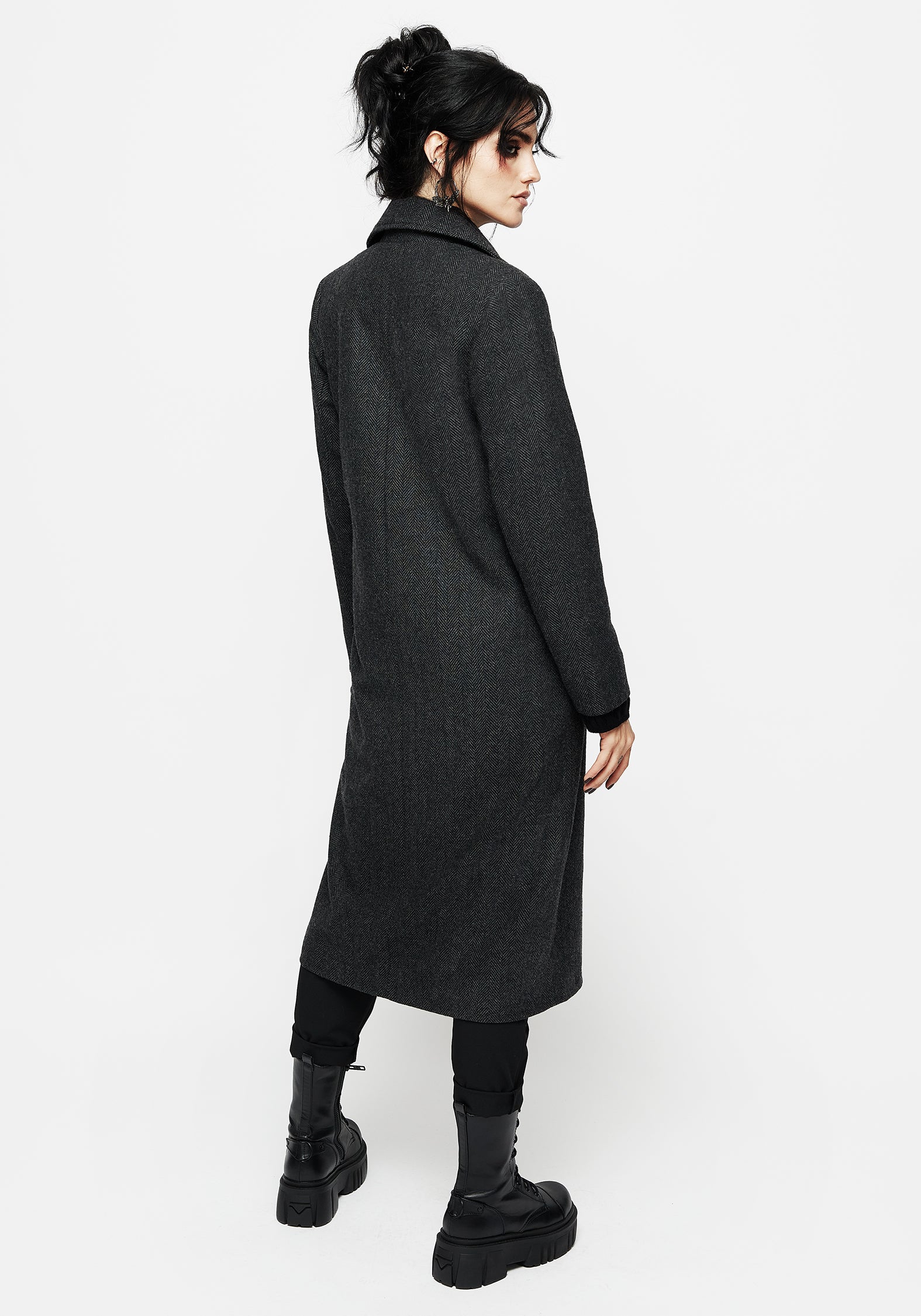 Wool Blend Herringbone Trench Coat with Spider Brooch | Infinite