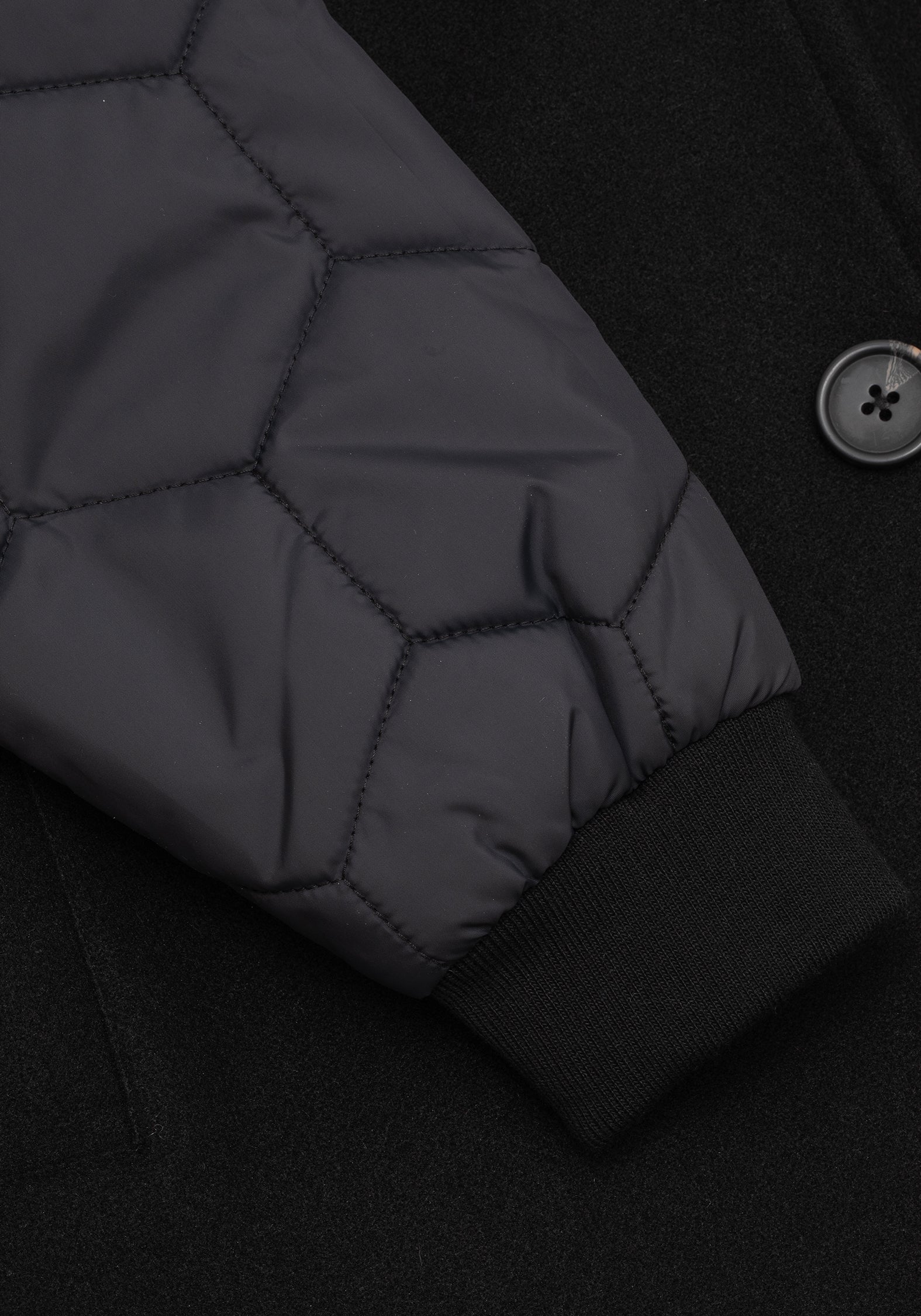 Black Longline Bomber Coat with Detachable Hood | Prism