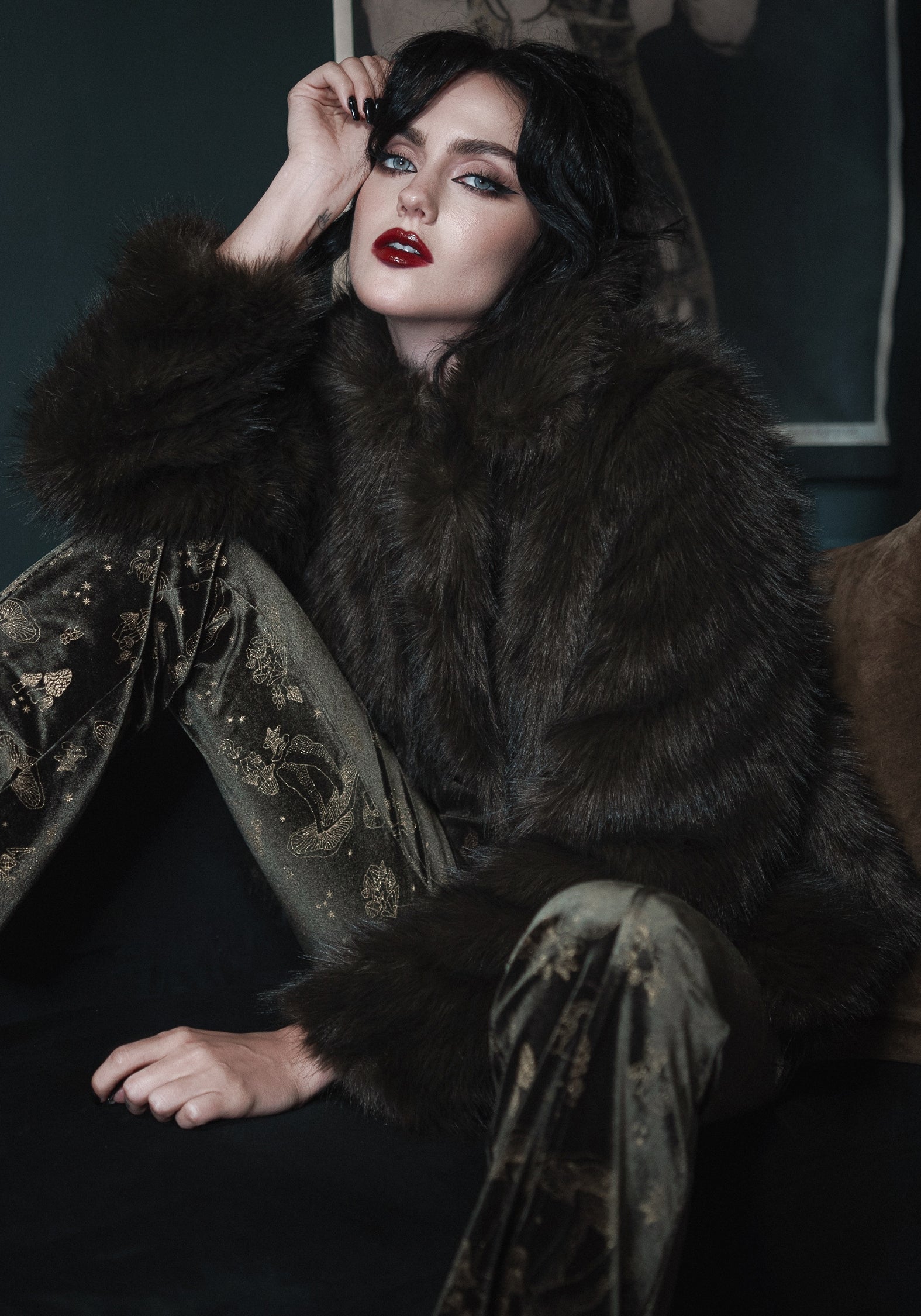 Dark Green Faux Fur Cropped Jacket with Side Pockets | Monstrum