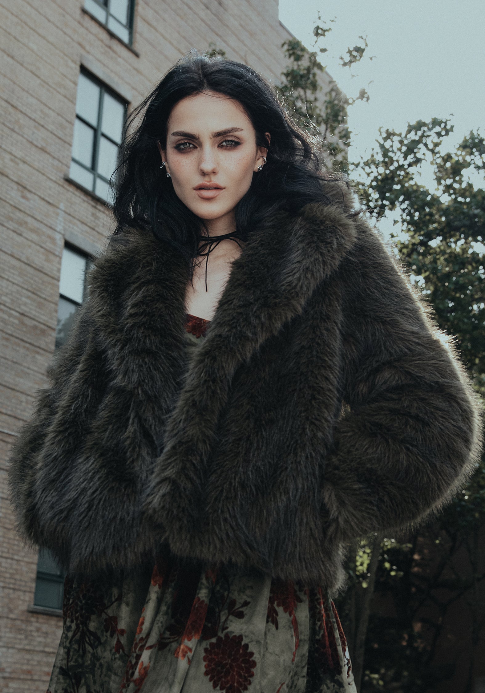 Dark Green Faux Fur Cropped Jacket with Side Pockets | Monstrum