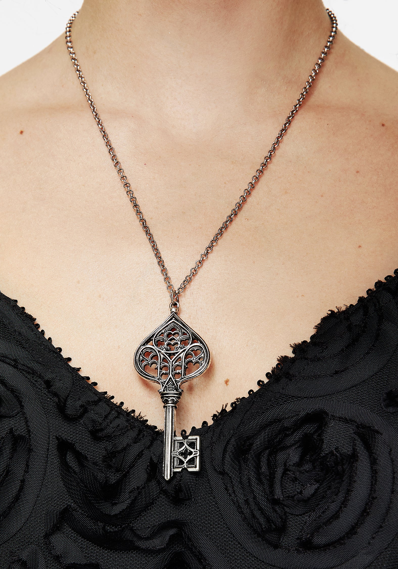 Gothic Key Pendant Necklace in Antique Silver | Claustrum