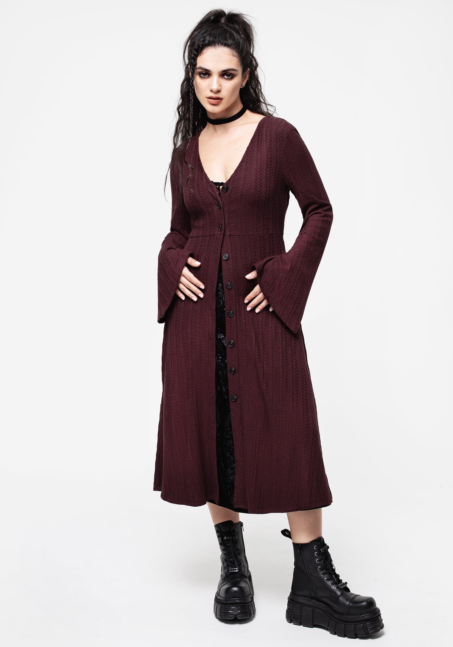 Longline Knit Cardigan Dress with V-Neck & Button Front | Sybil