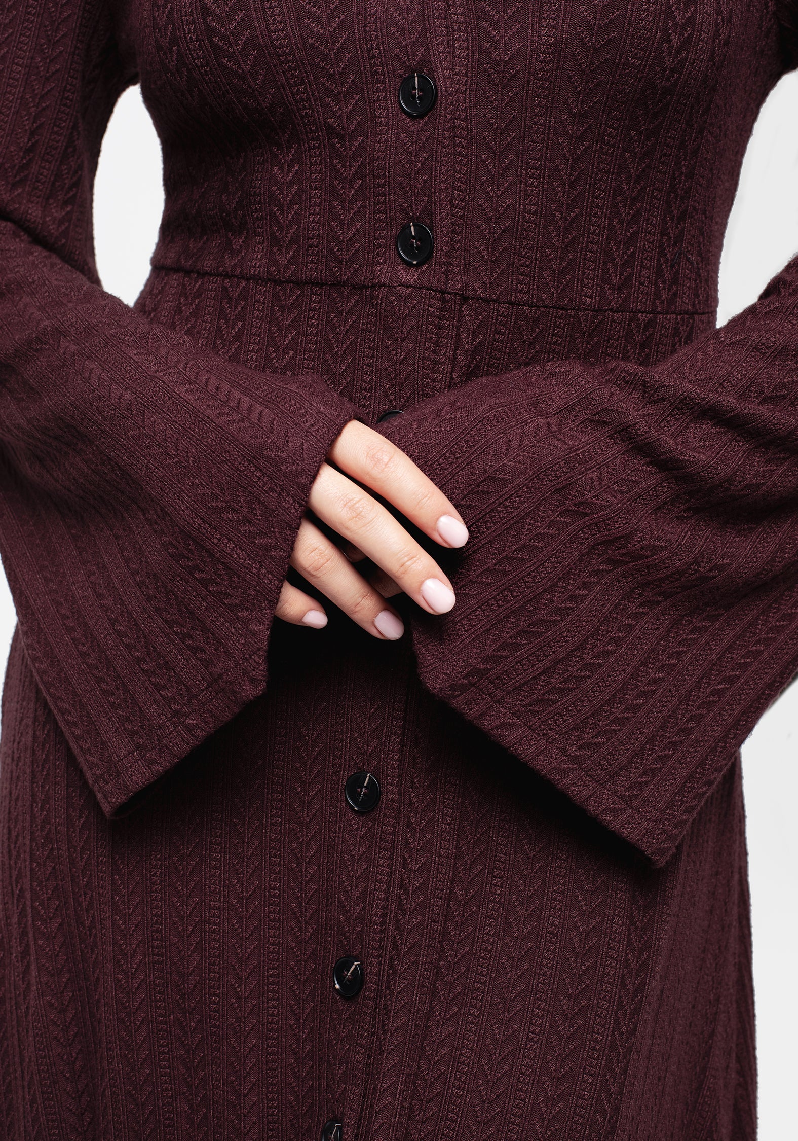 Longline Knit Cardigan Dress with V-Neck & Button Front | Sybil