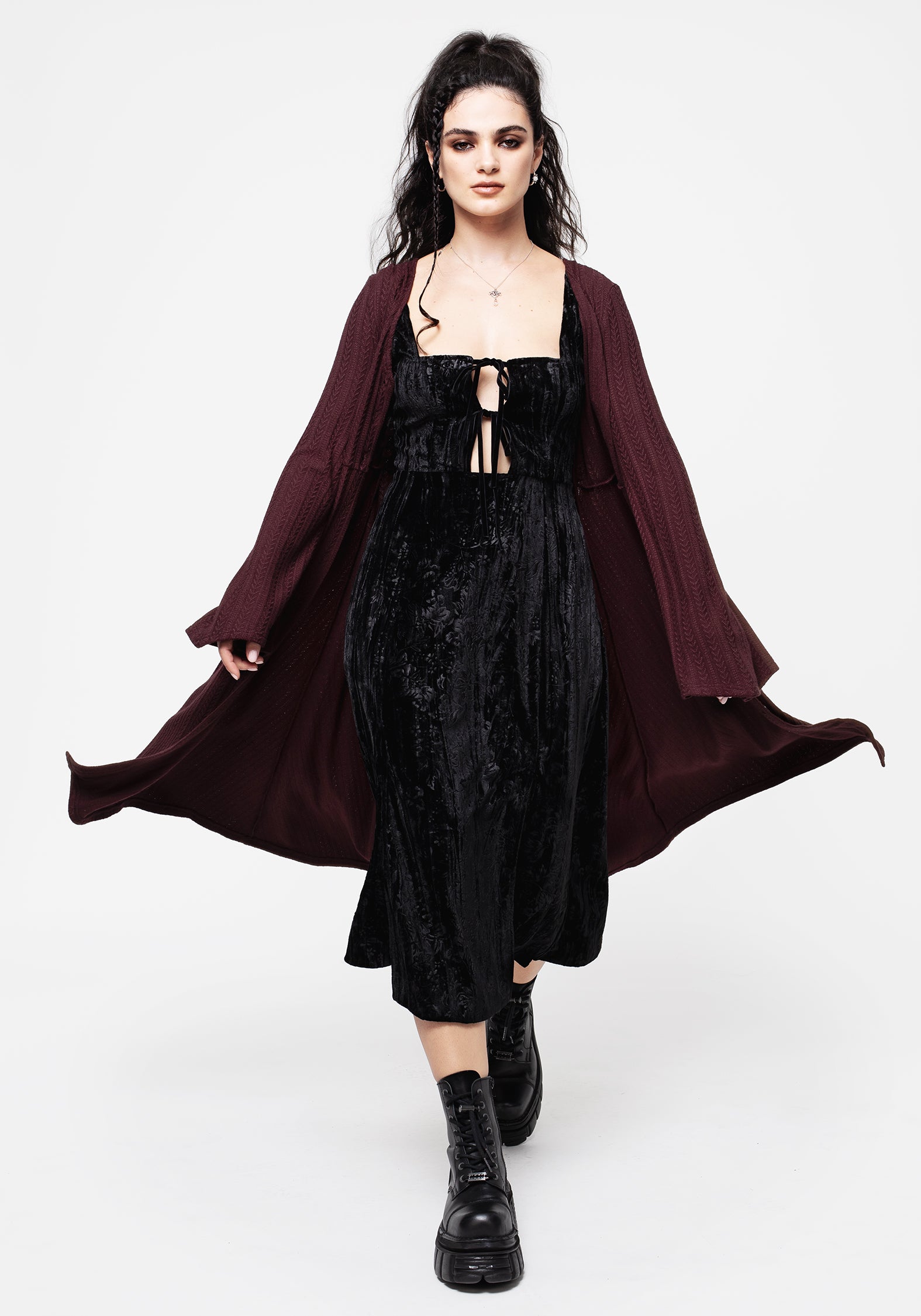 Longline Knit Cardigan Dress with V-Neck & Button Front | Sybil