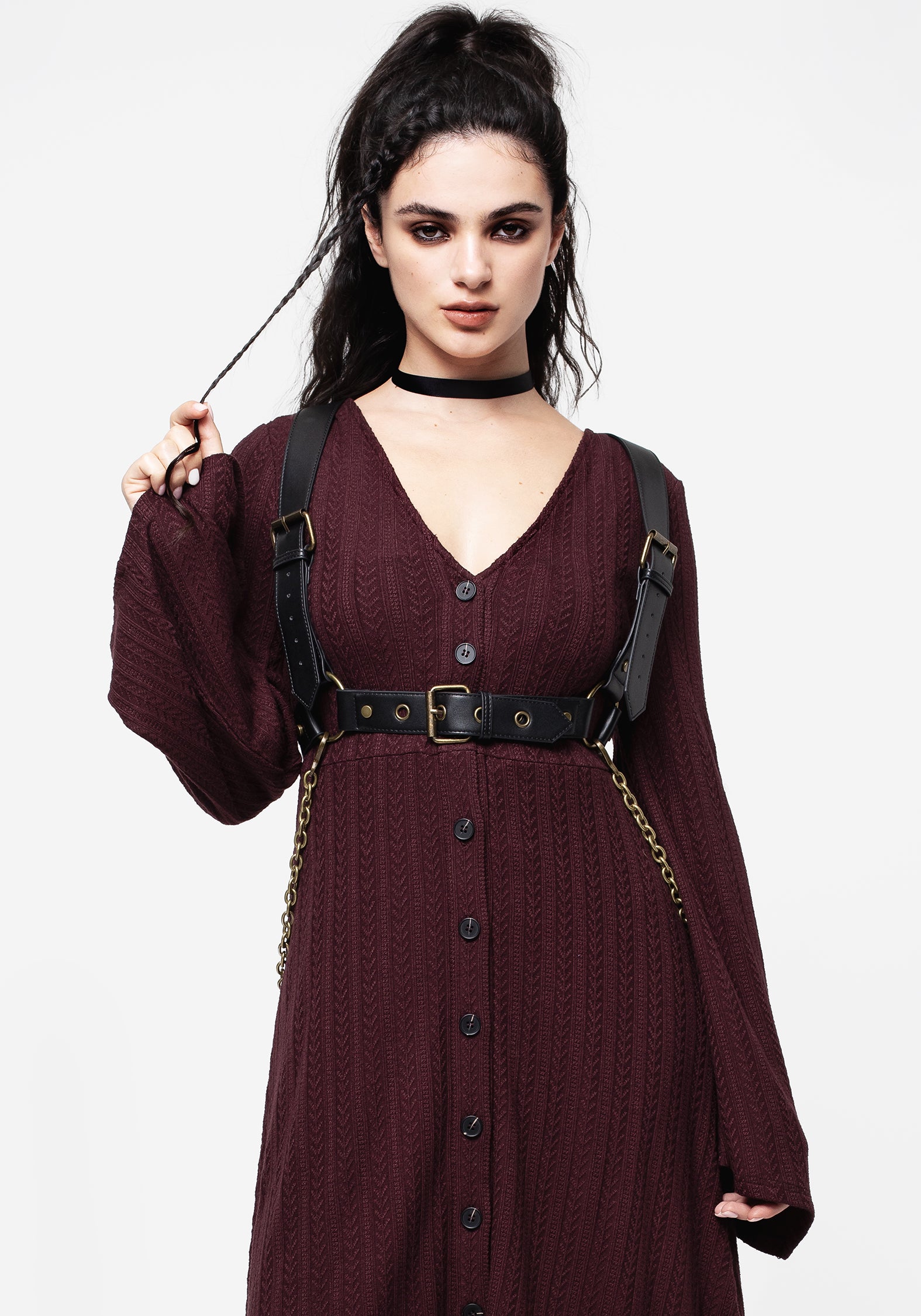 Longline Knit Cardigan Dress with V-Neck & Button Front | Sybil