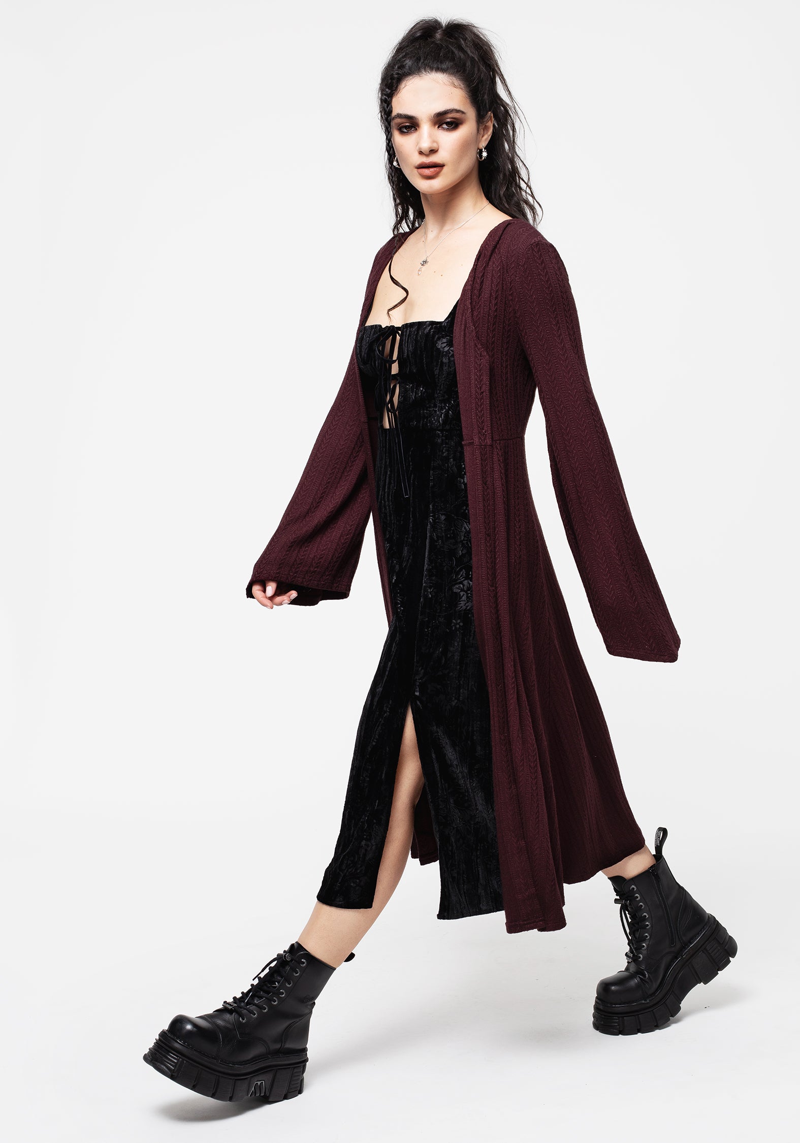 Longline Knit Cardigan Dress with V-Neck & Button Front | Sybil