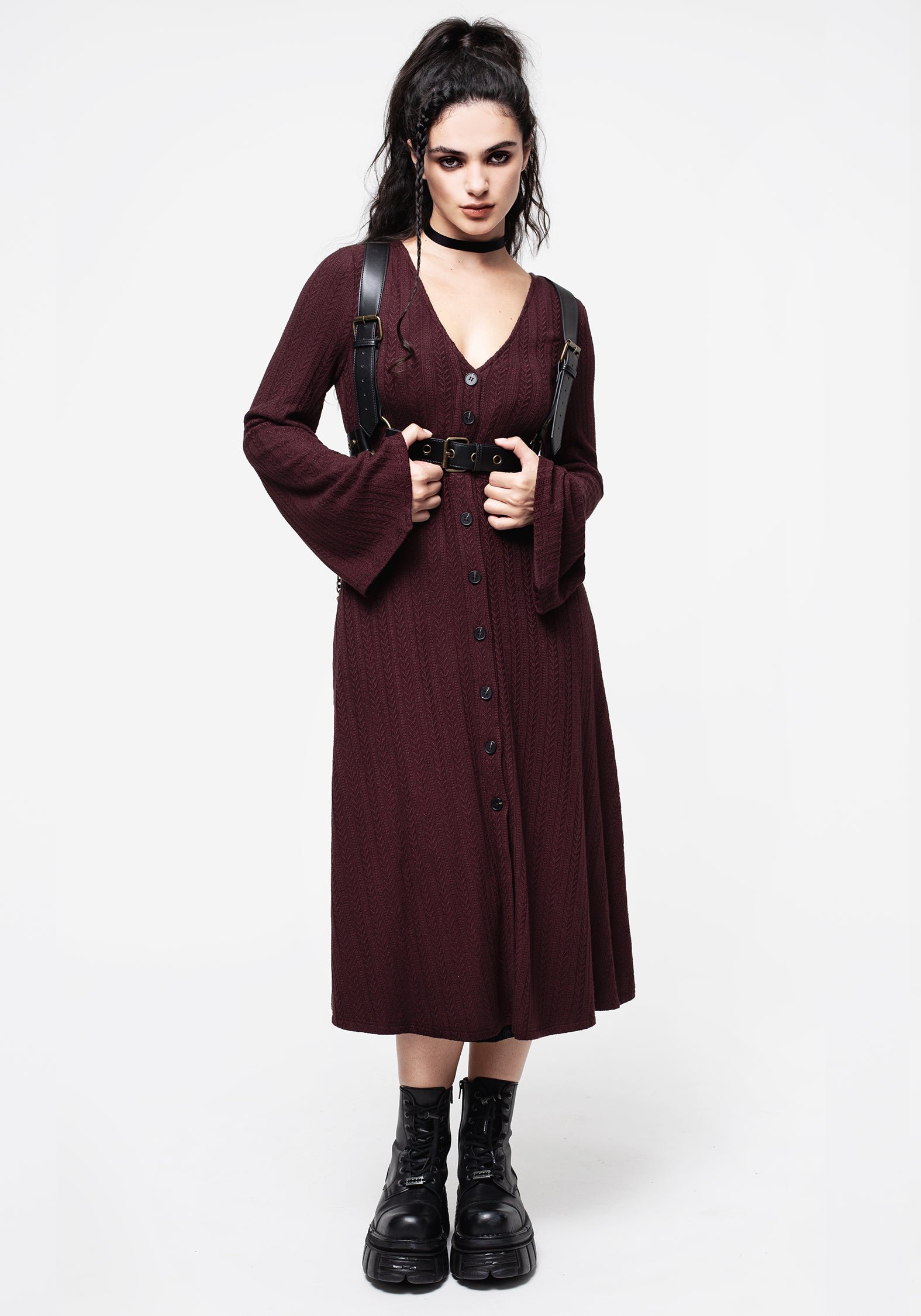 Longline Knit Cardigan Dress with V-Neck & Button Front | Sybil