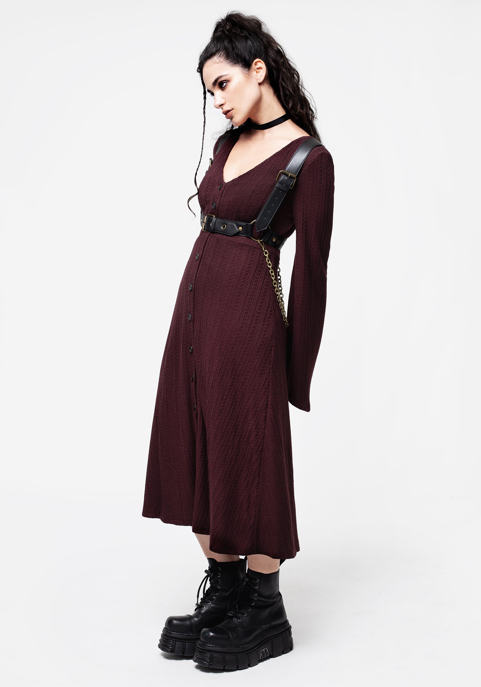 Longline Knit Cardigan Dress with V-Neck & Button Front | Sybil
