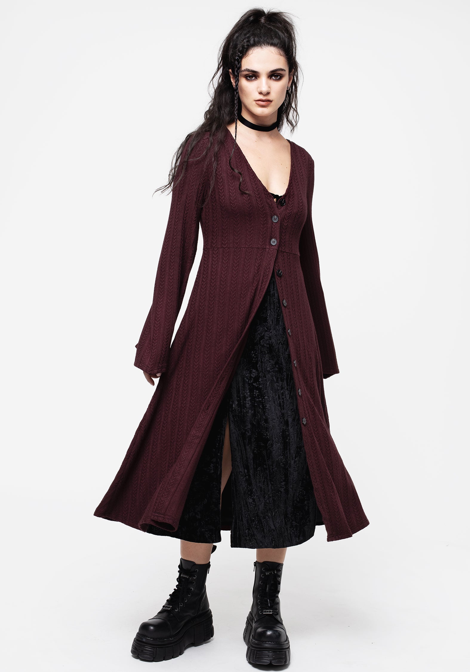 Longline Knit Cardigan Dress with V-Neck & Button Front | Sybil