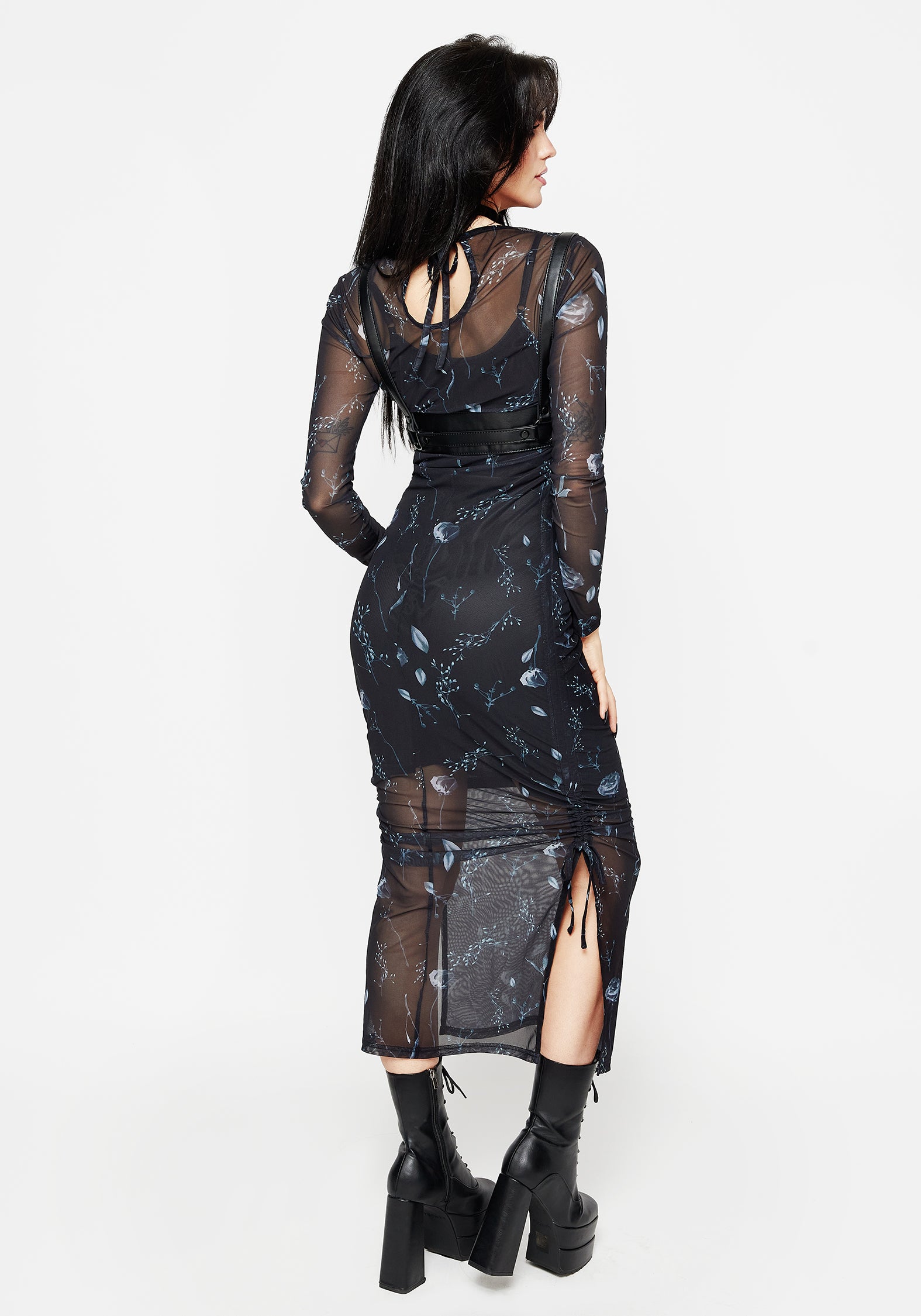 Ruched Mesh Midaxi Dress with Adjustable Length | Empathy
