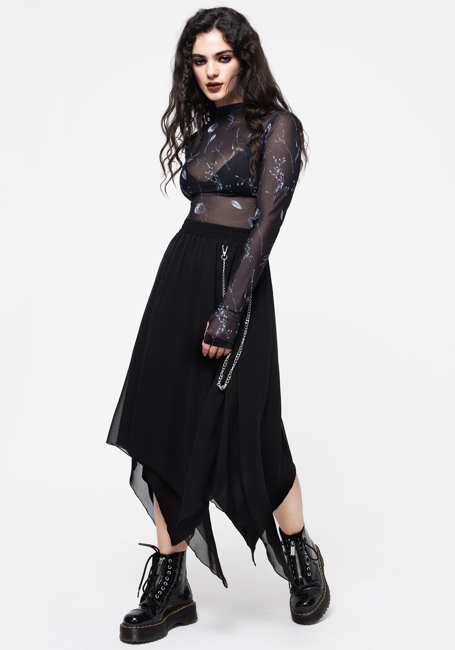 Floral Mesh Long-Sleeve Crop Top | Empathy High Neck